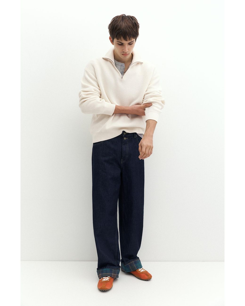 Pull&Bear White Quarter-Zip Jumper for men