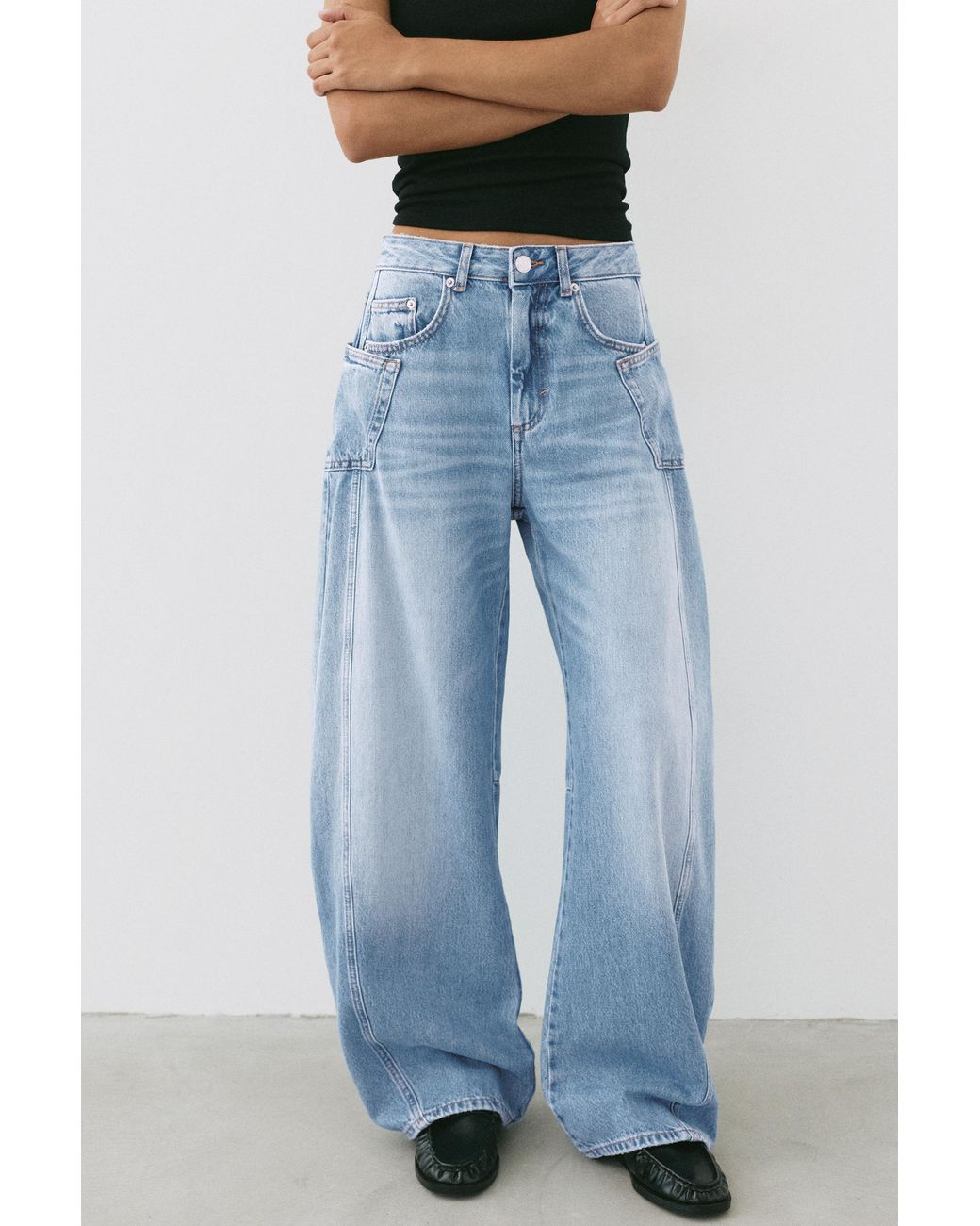Pull&Bear Blue Balloon Baggy Jeans With Seam Detail
