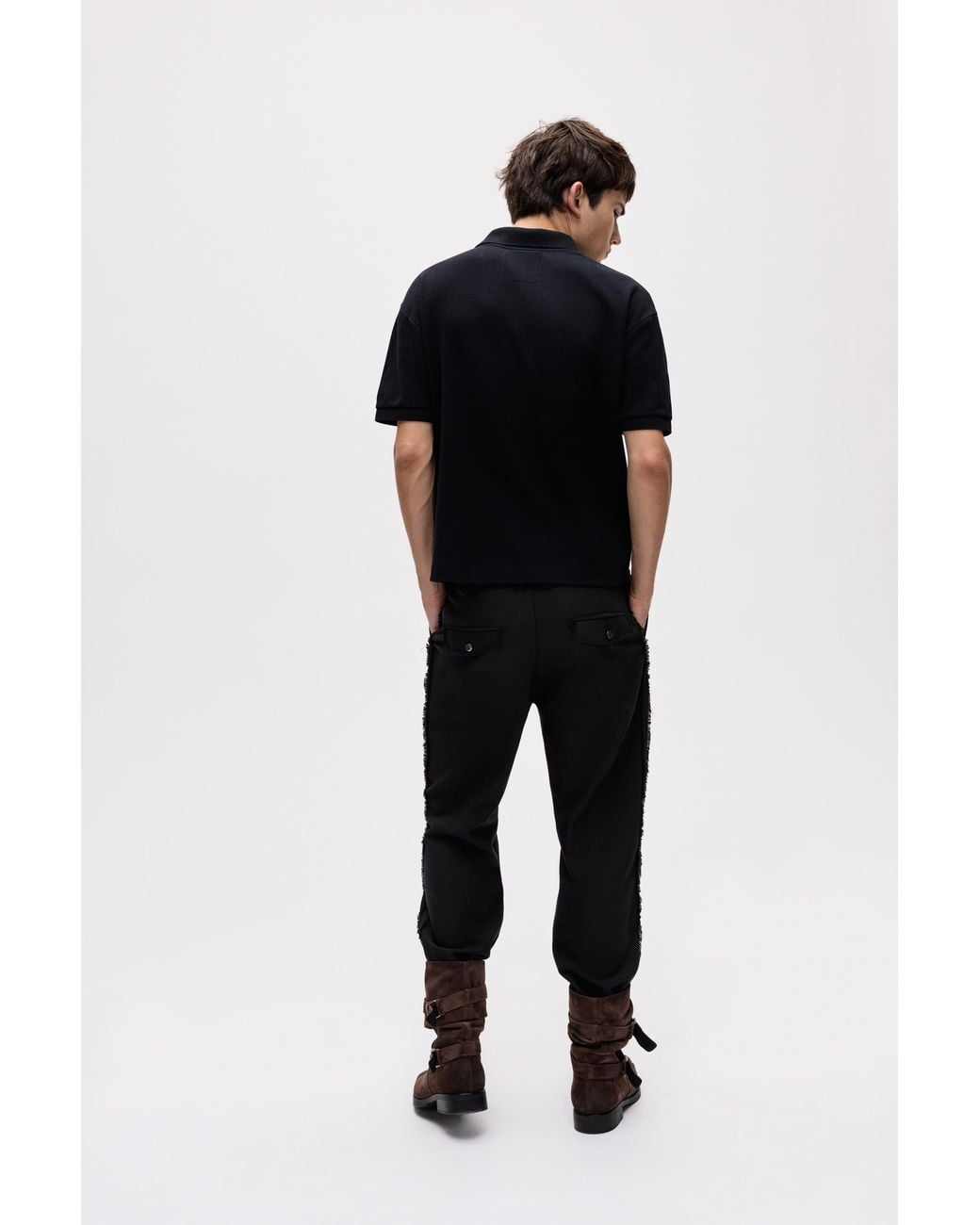 Pull&Bear Black Oscar Ouyang Polo Shirt for men