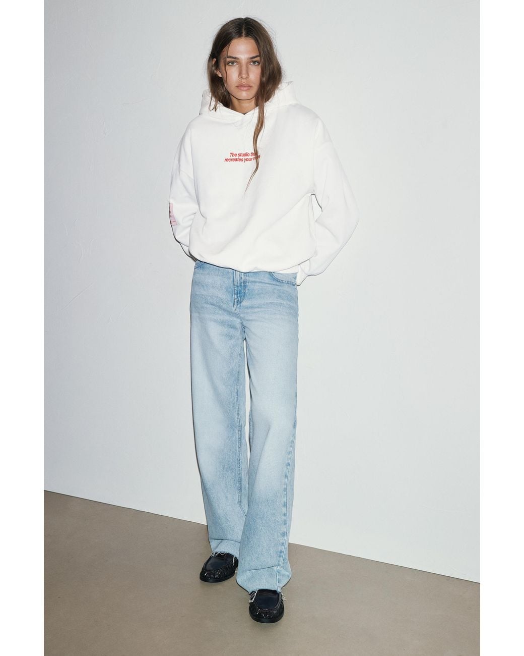 Pull&Bear White Text Hoodie