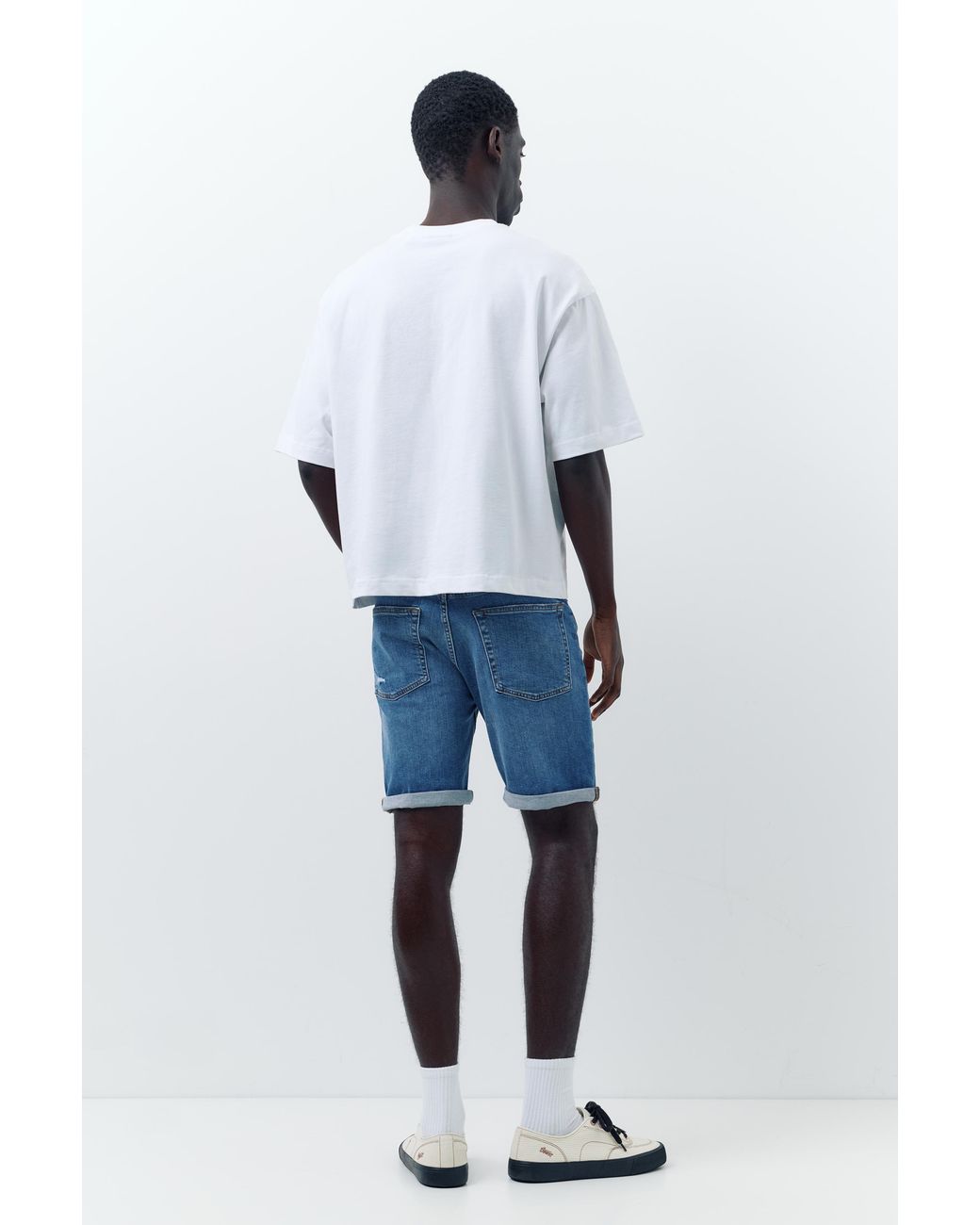 Pull&Bear Blue Ripped Denim Bermuda Shorts for men