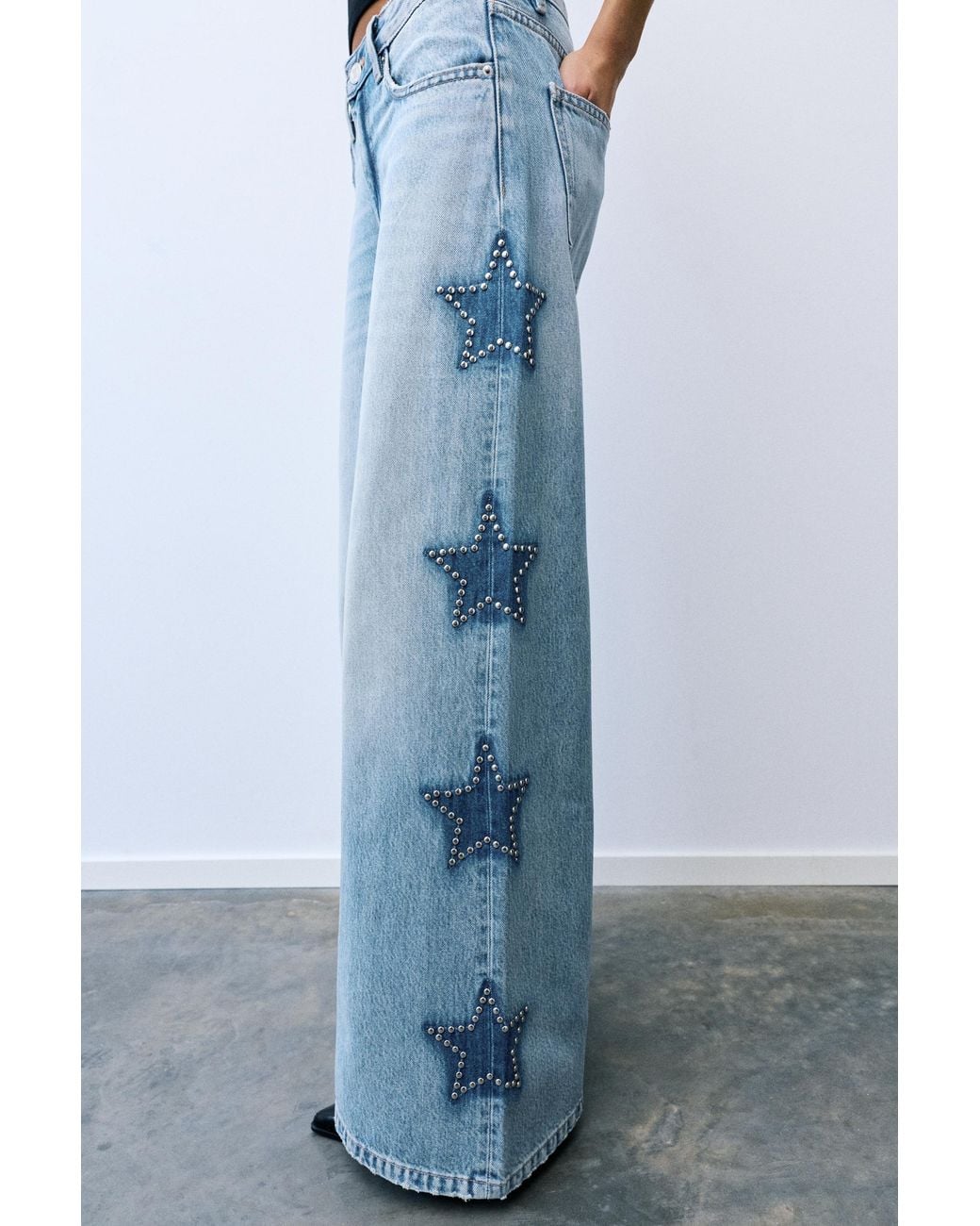 Pull&Bear Blue Wide-Leg Star Jeans