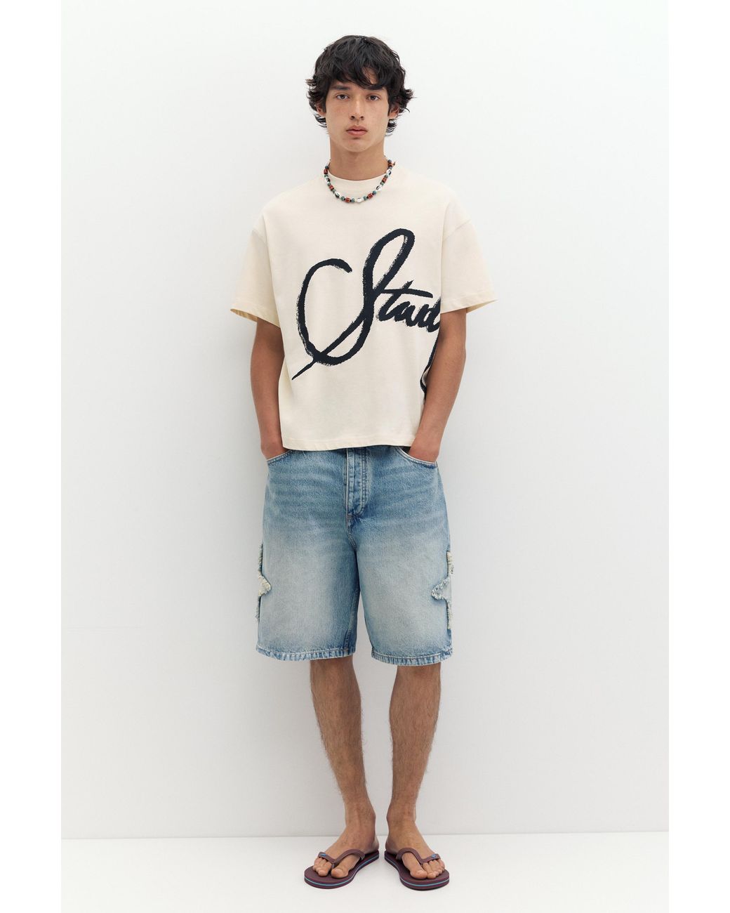 Pull&Bear Gray Stwd Graffiti T-Shirt for men