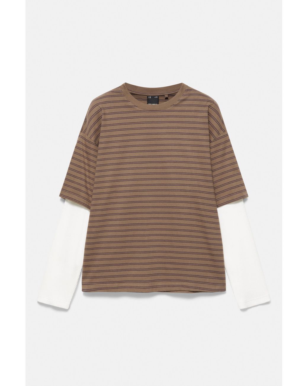 Pull&Bear Brown Long Sleeve Double-Layer T-Shirt for men