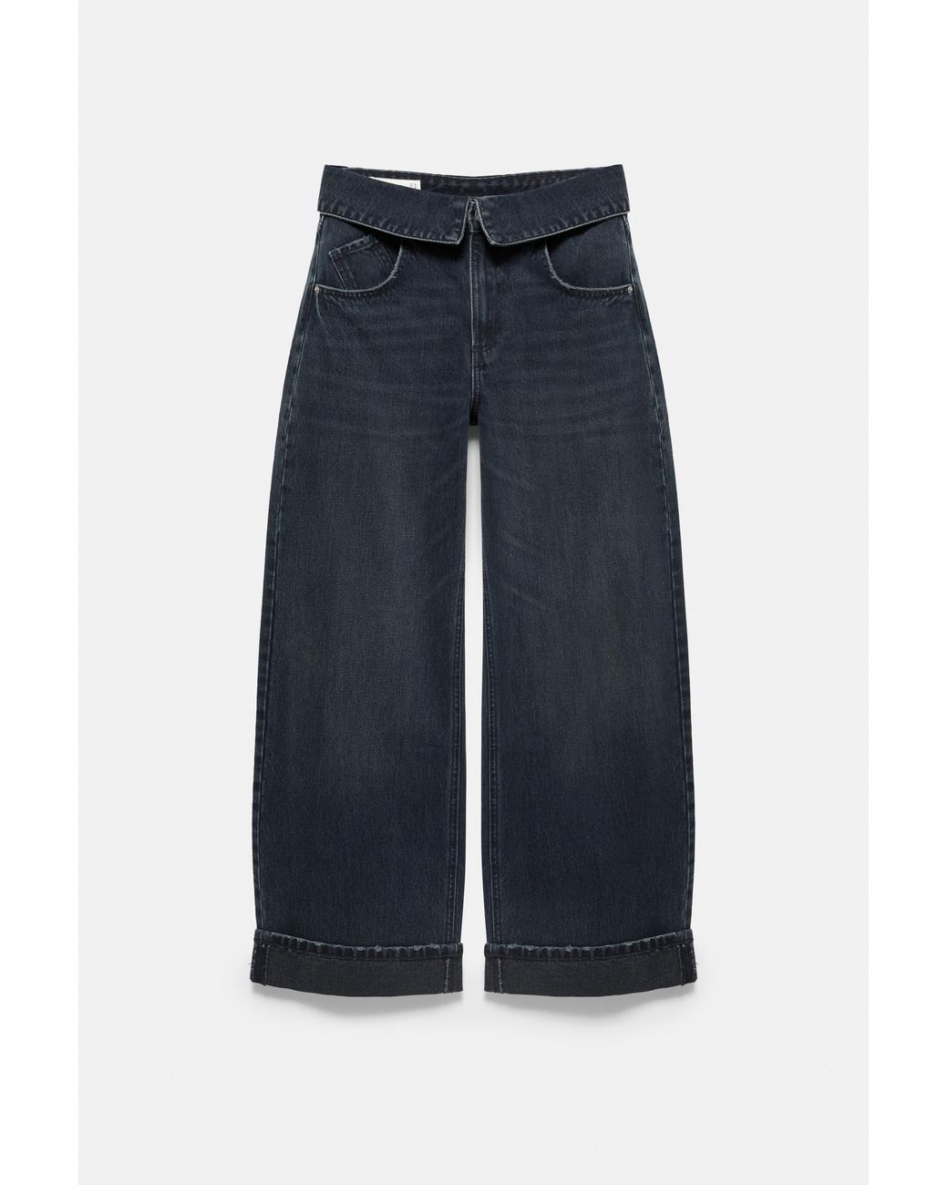 Pull&Bear Blue Baggy Jeans With Turn-Up Waist