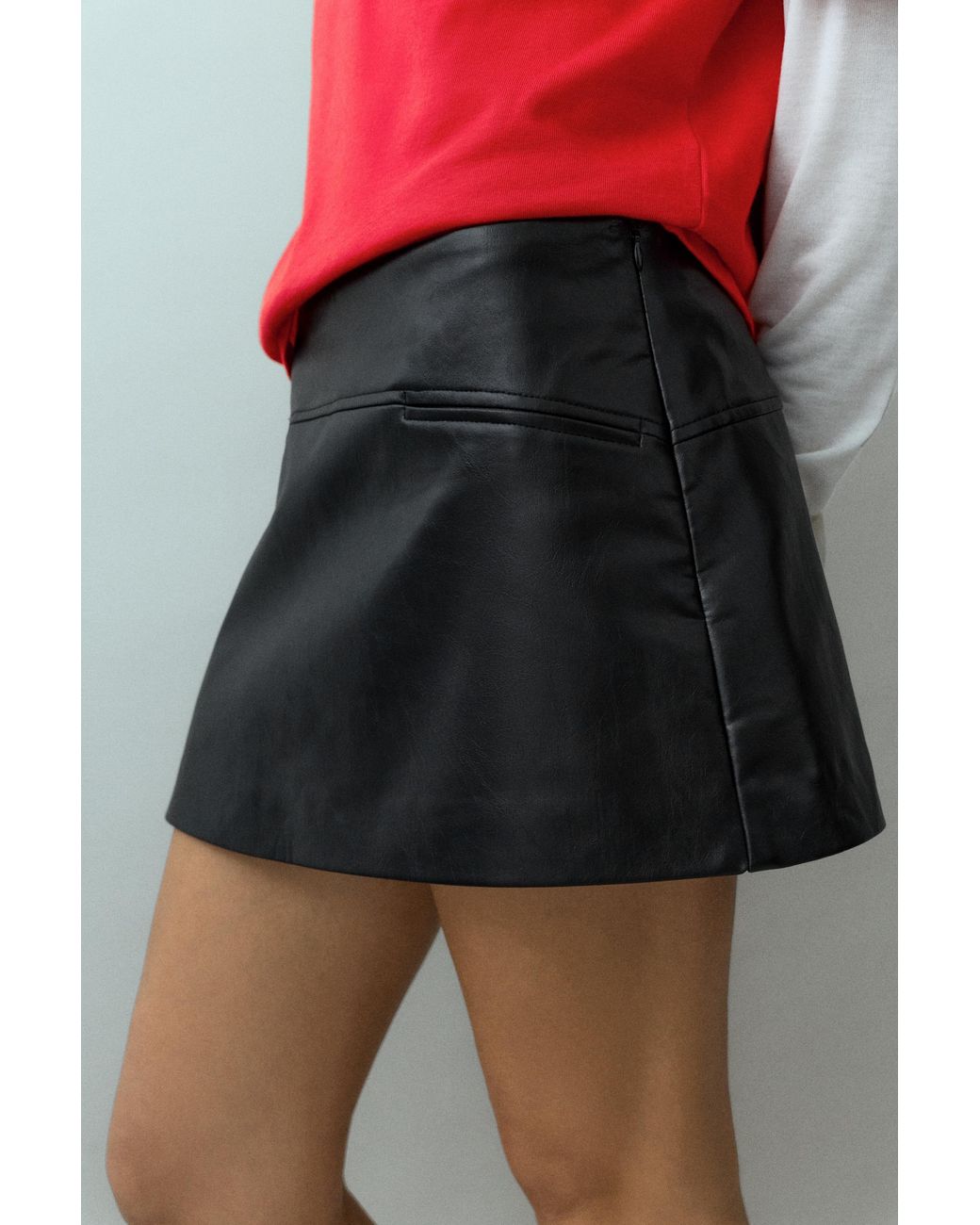 Pull&Bear Red Leather Effect Mini Skirt
