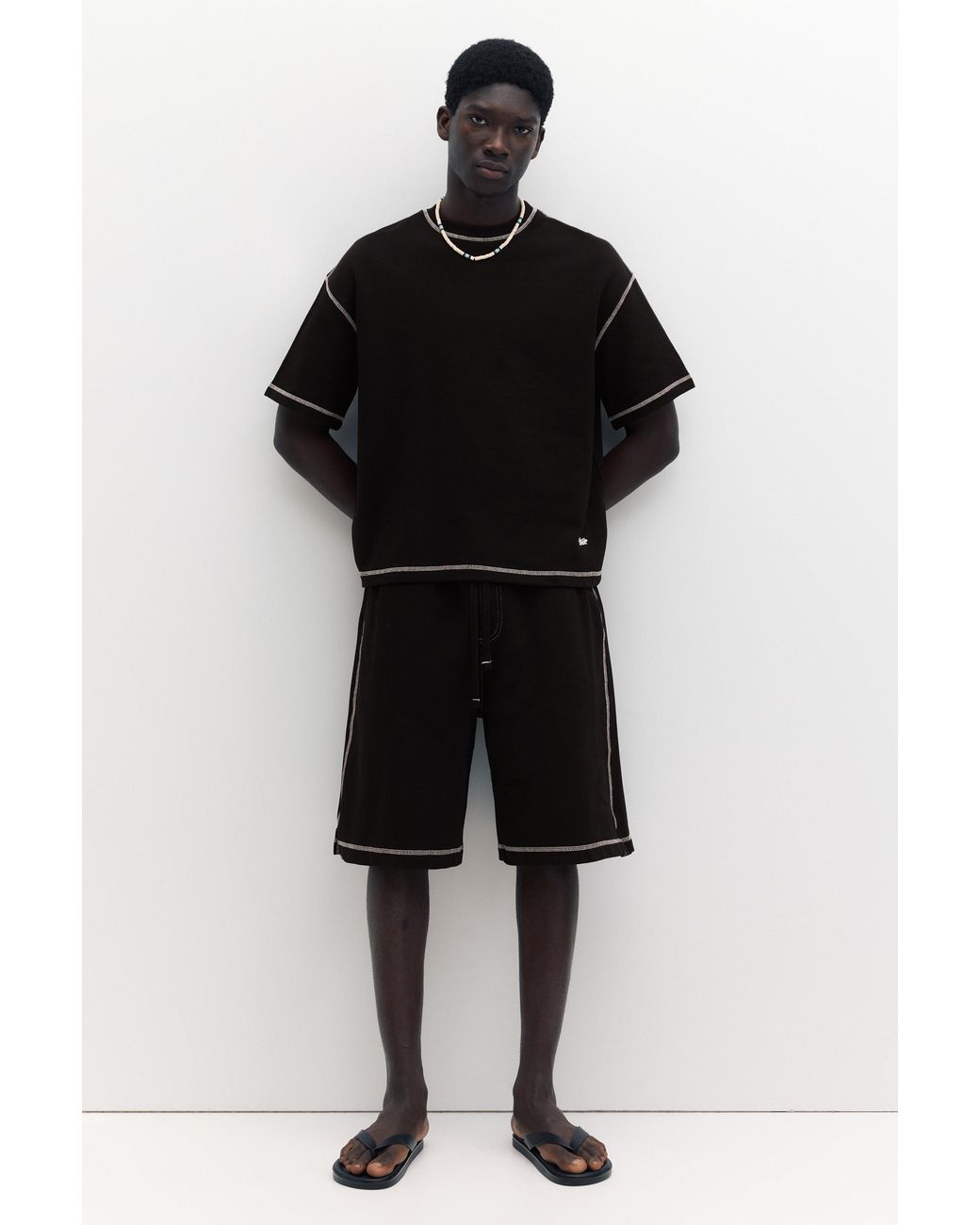 Pull&Bear Black Short Sleeve Stwd Seam Sweatshirt for men
