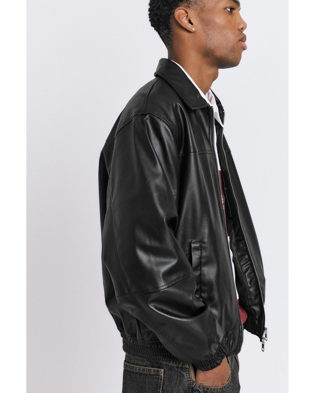 Pull&Bear Black Voluminous Leather Effect Jacket for men