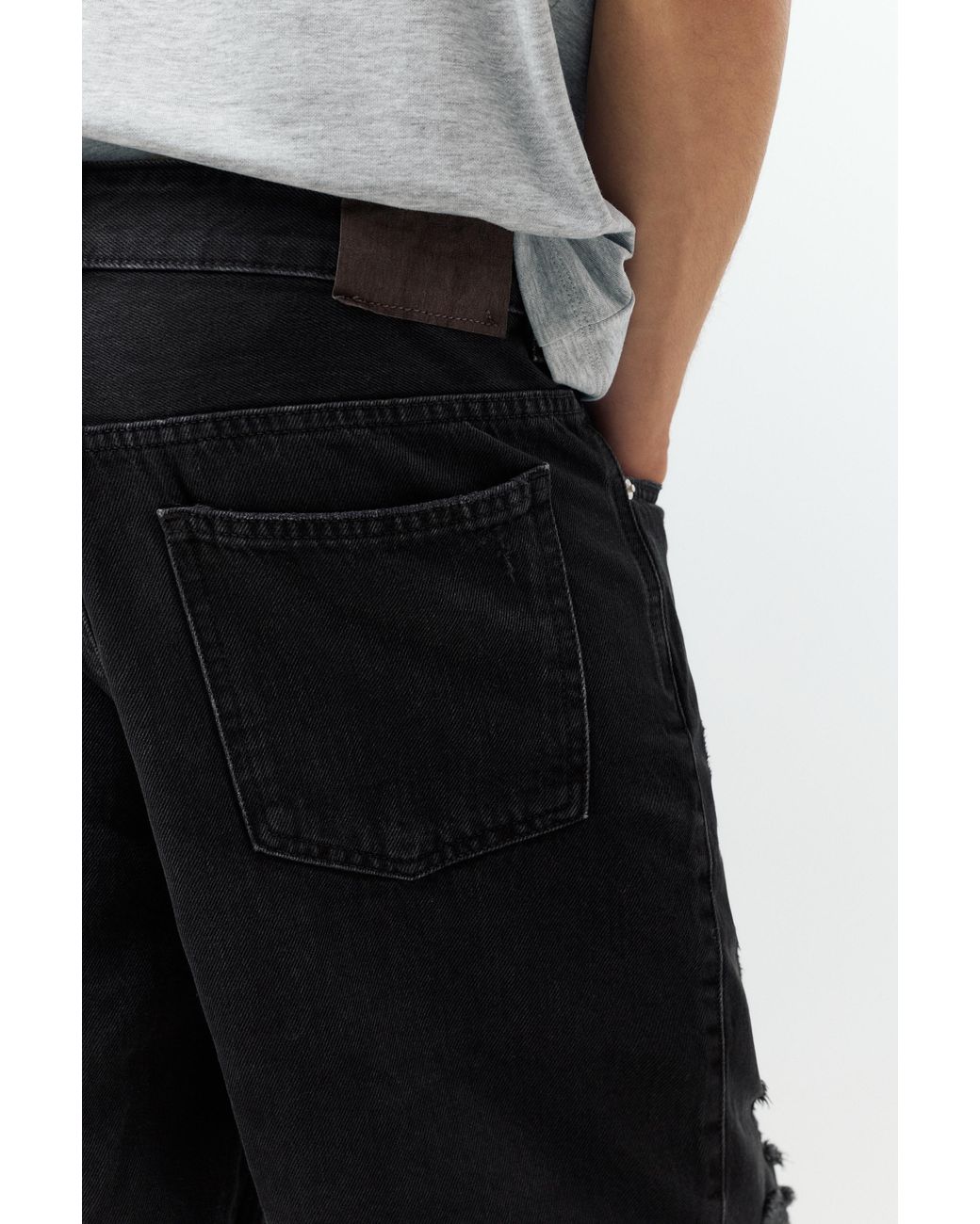 Pull&Bear Gray Straight-Leg Denim Bermuda Shorts for men