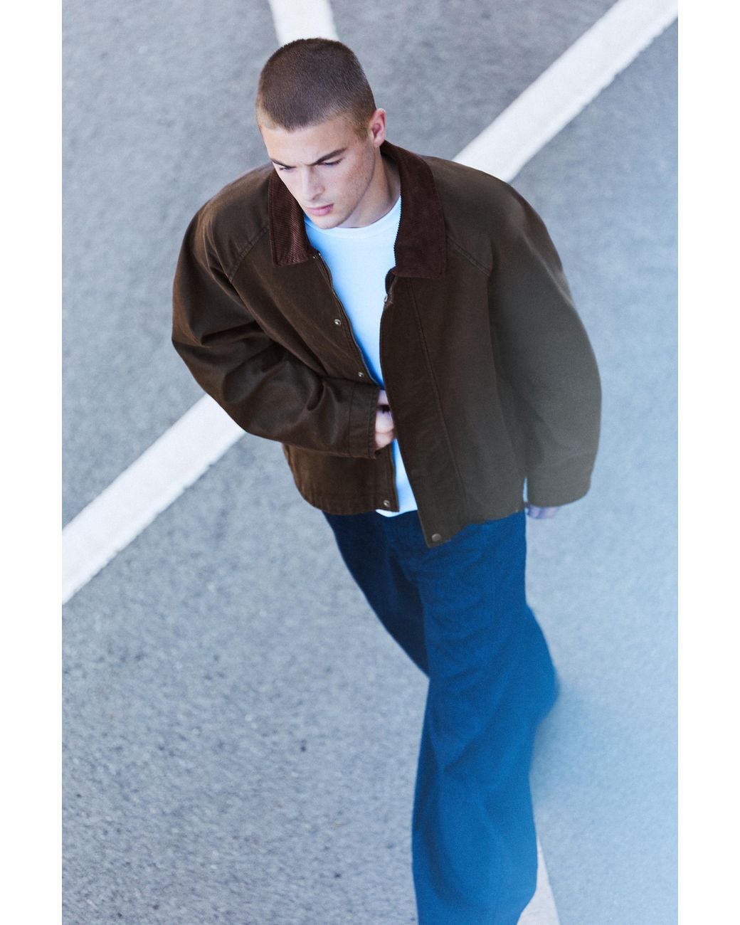 Pull&Bear Blue Waxed Corduroy Collar Jacket for men