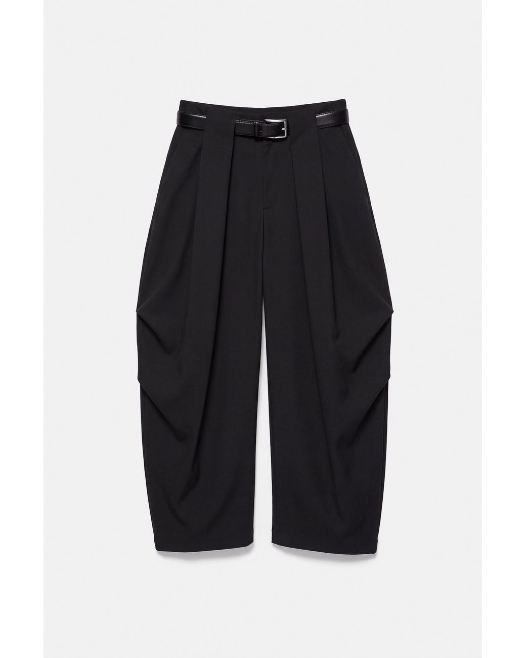Pull&Bear Gray High-Waist Barrel Trousers With Pleats And Belt