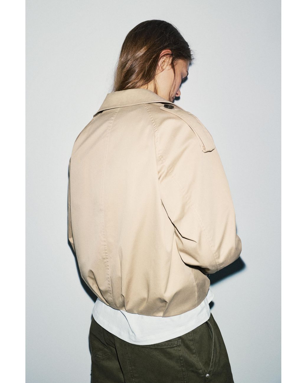 Pull&Bear Natural Balloon-Fit Short Trench Coat