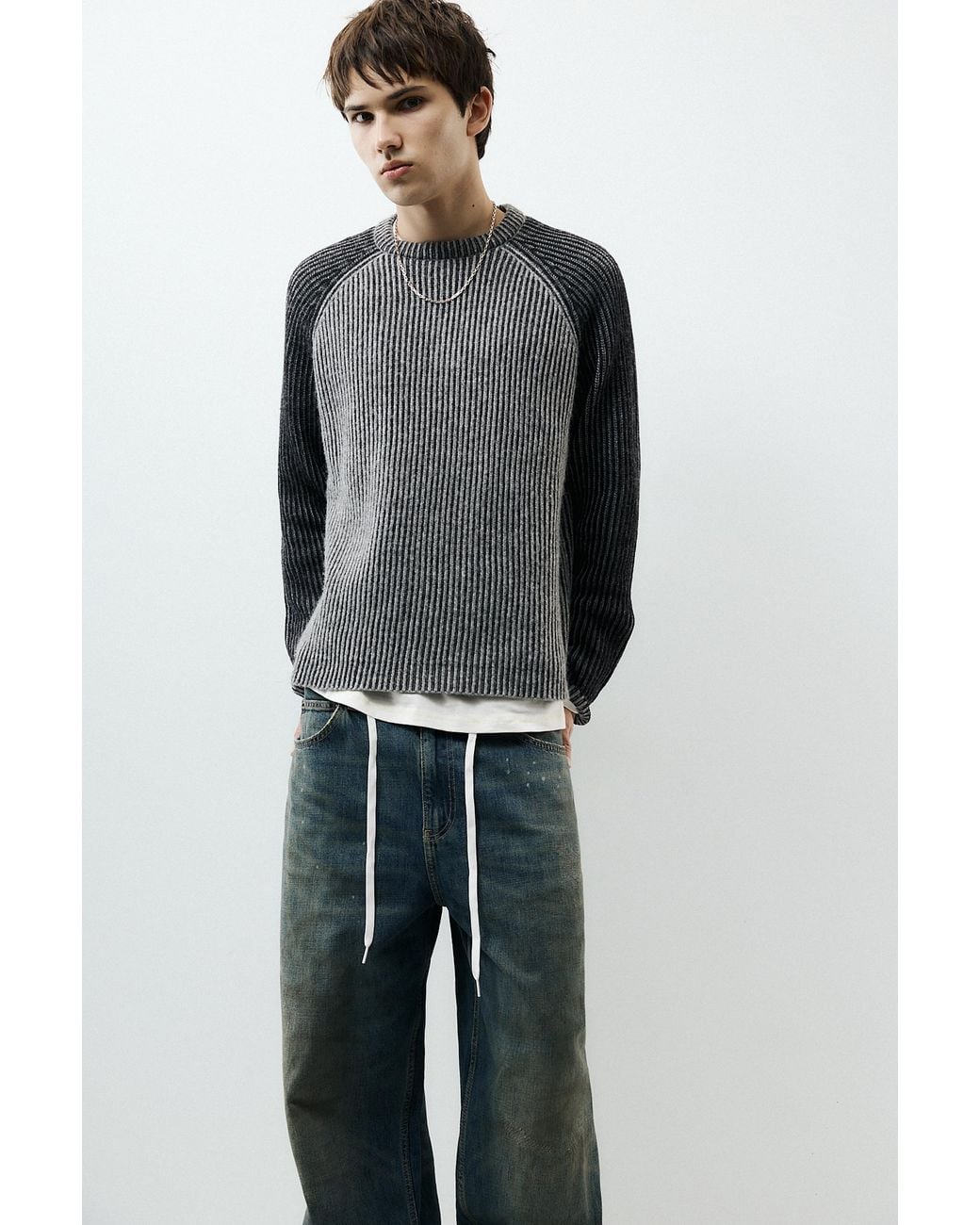 Pull Côtelé À Manches Raglan Pull&Bear pour homme en coloris Gray
