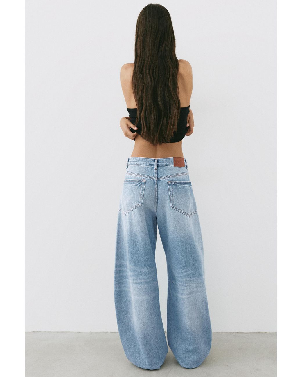 Pull&Bear Blue Balloon Baggy Jeans With Seam Detail