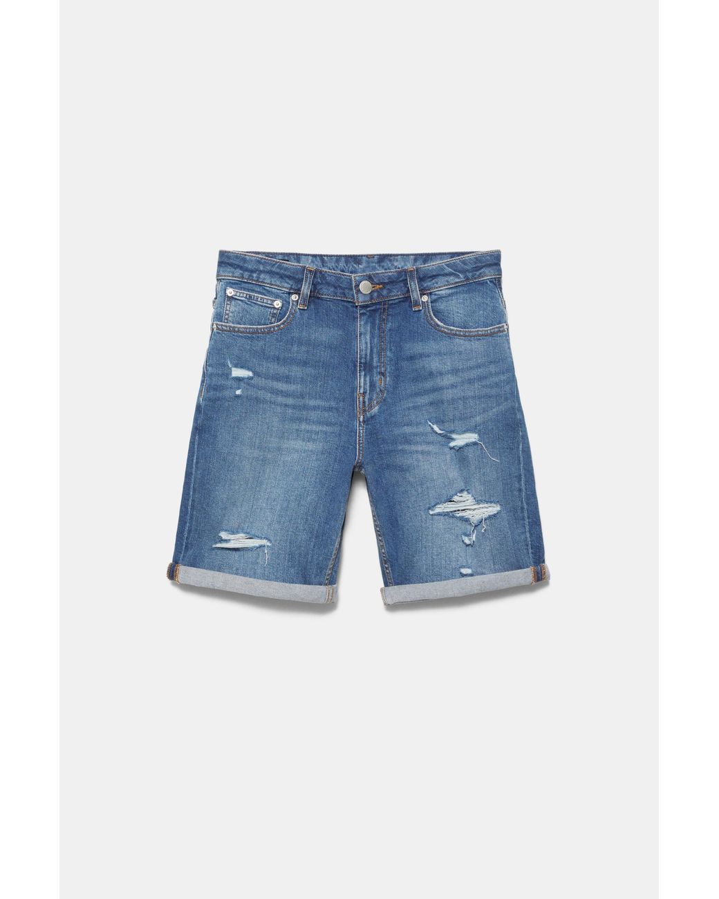 Pull&Bear Blue Ripped Denim Bermuda Shorts for men
