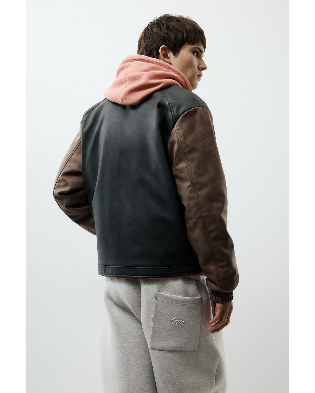 Pull&Bear Kunstlederjacke Mit Einsätzen in Brown für Herren