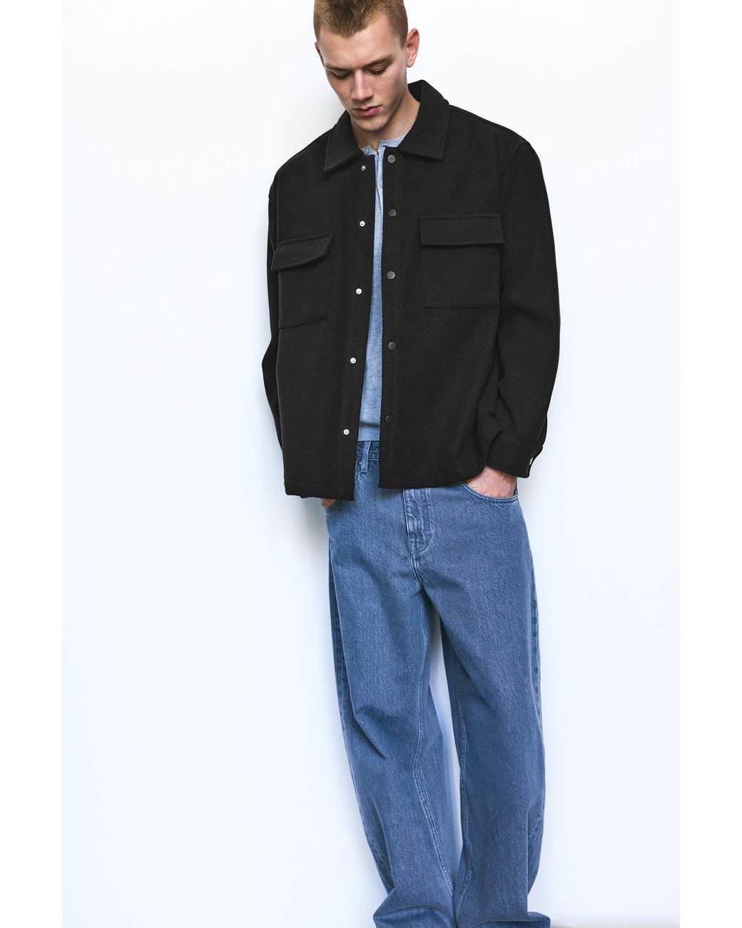 Pull&Bear Blue Long Sleeve Overshirt for men