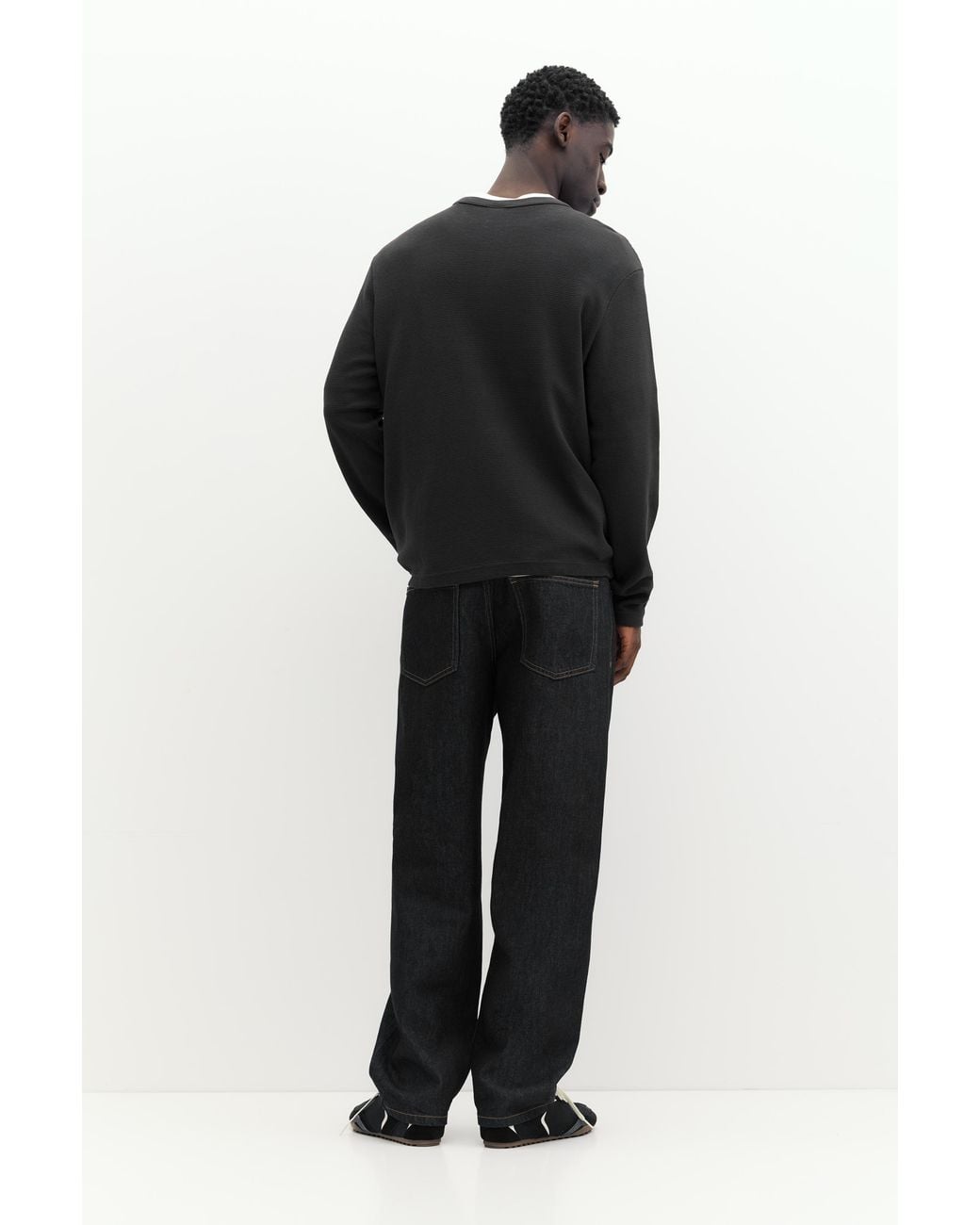Pull&Bear Black Long Sleeve Henley T-Shirt for men