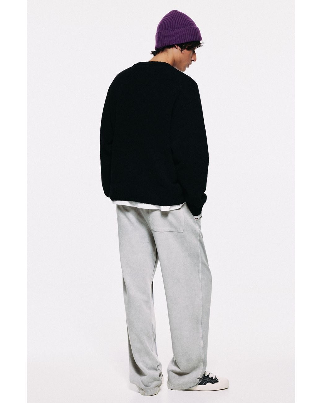 Pull&Bear Black Washed-Effect Jogger Trousers for men