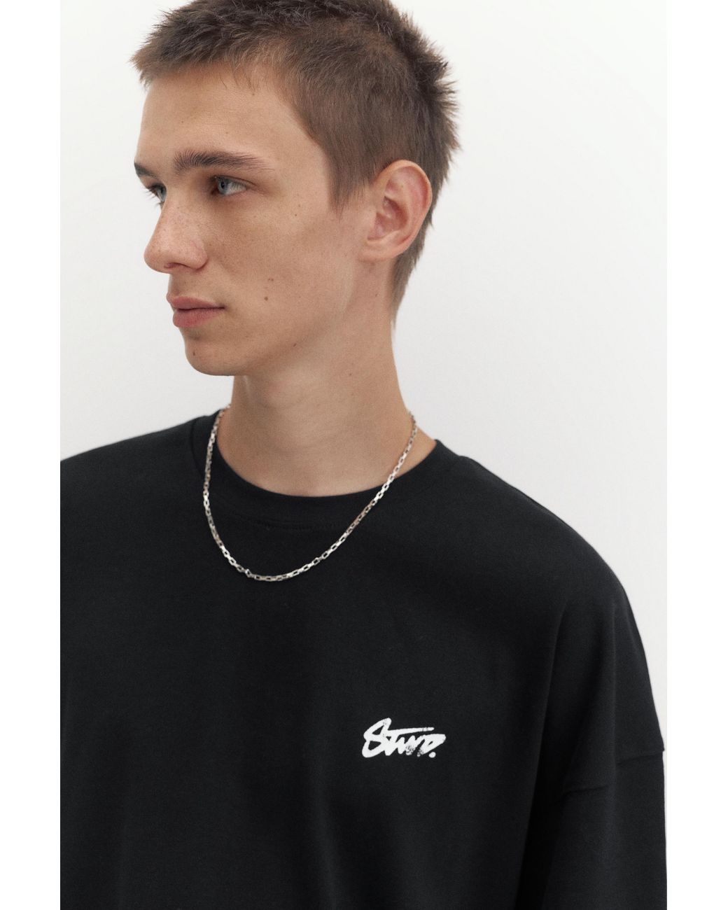 Pull&Bear Black Oversize Stwd T-Shirt for men