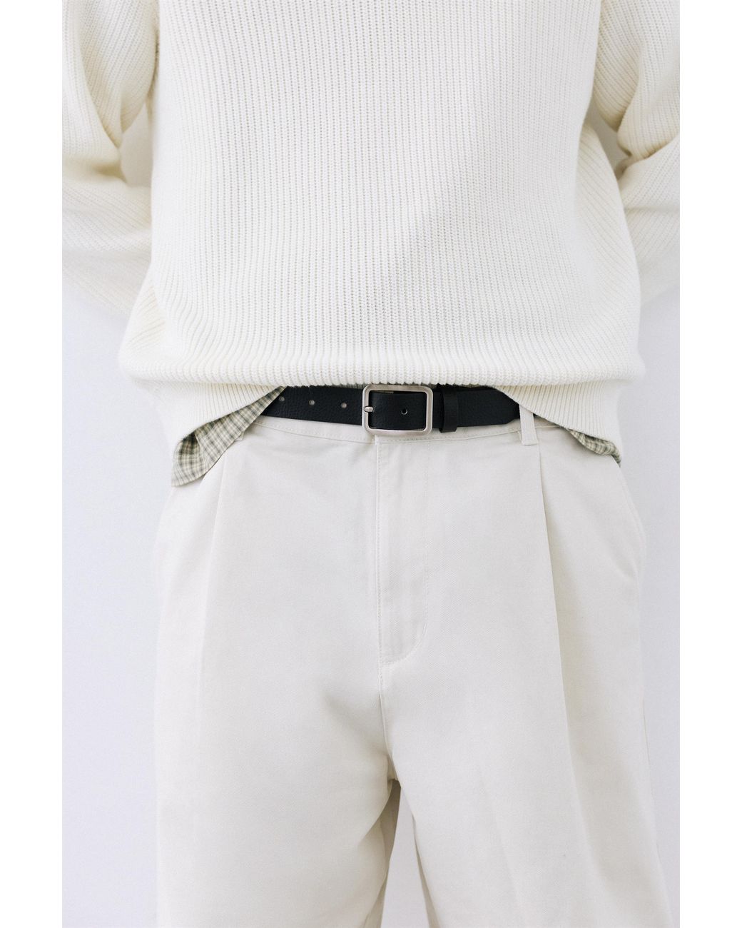 Pull&Bear Black Leather-Effect Square Buckle Belt for men