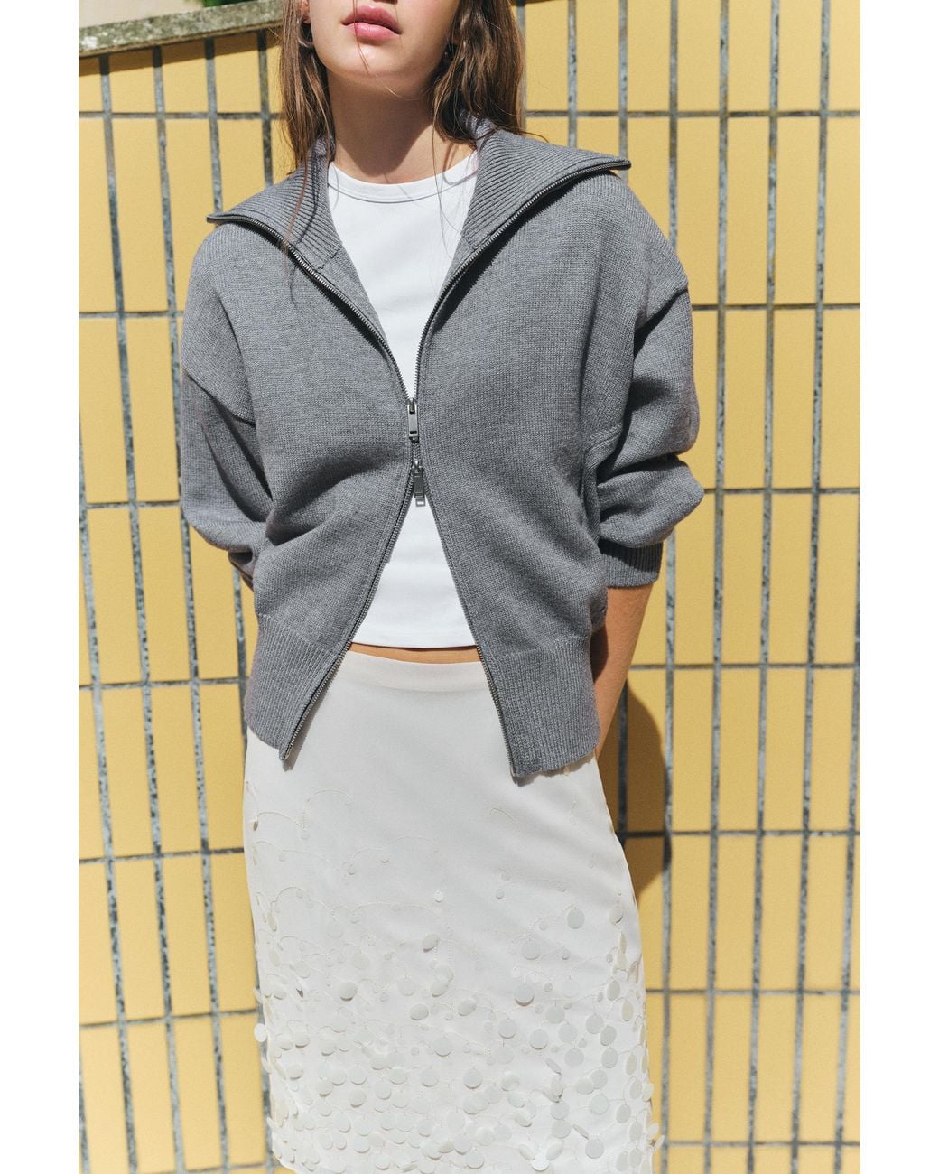 Pull&Bear Natural Straight Sequin Midi Skirt