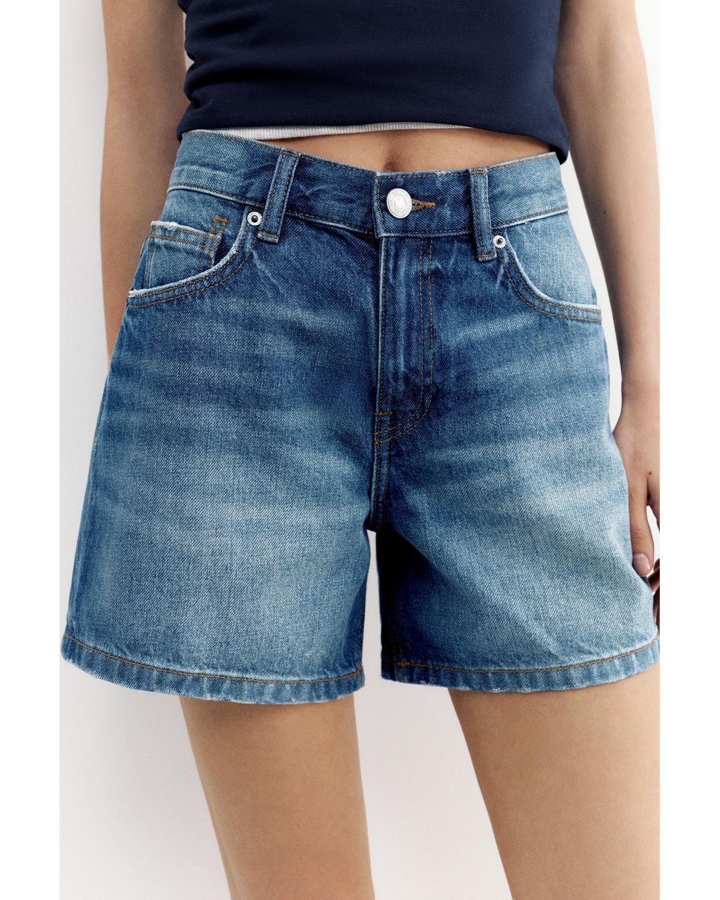 Pull&Bear Denim Bermuda Halfhoge Taille in het Blue