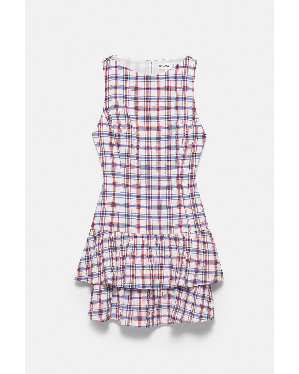 Pull&Bear Blue Check Print Ruffle Short Dress