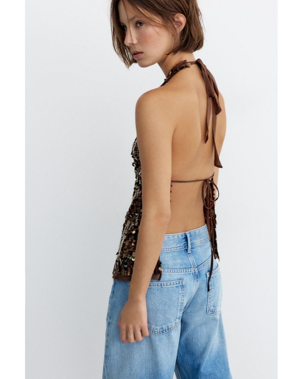 Pull&Bear Blue Sequin Halter Top