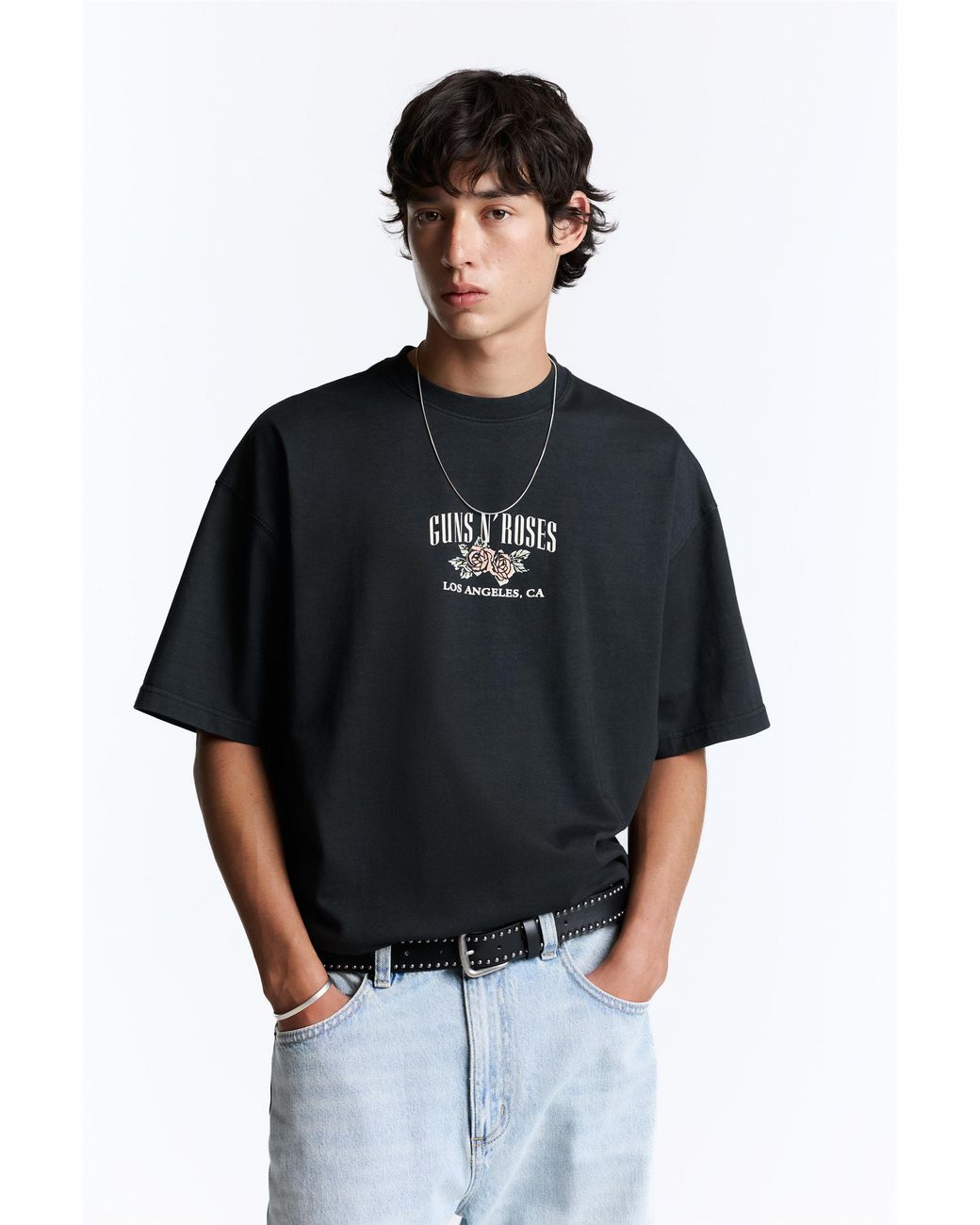 Pull&Bear Black Relaxed Fit Guns N' Roses T-Shirt for men