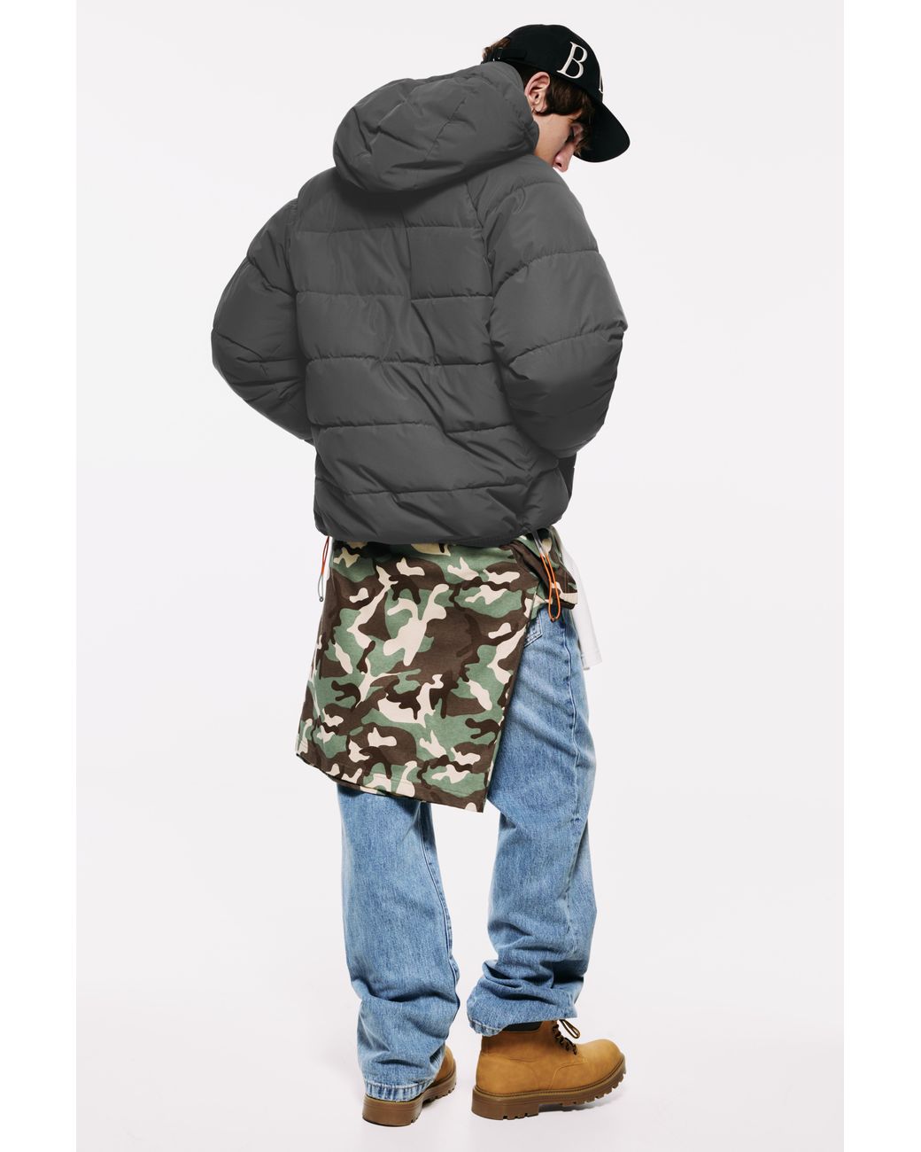 Pull&Bear Gray Quilted Jacket With Hood for men