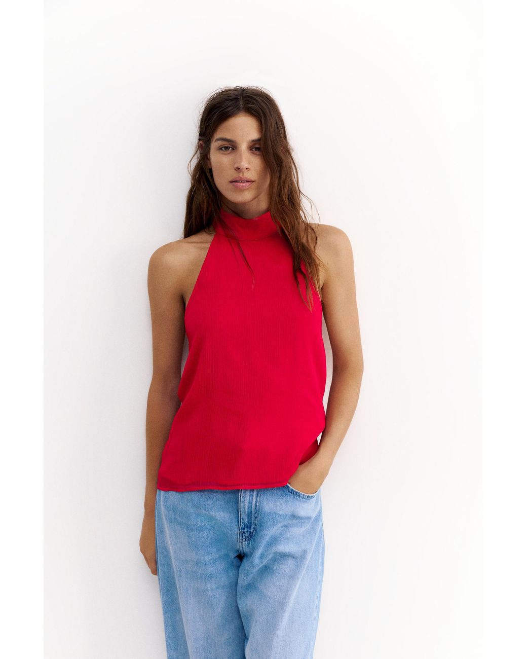 Pull&Bear Red Flowing Halter Top
