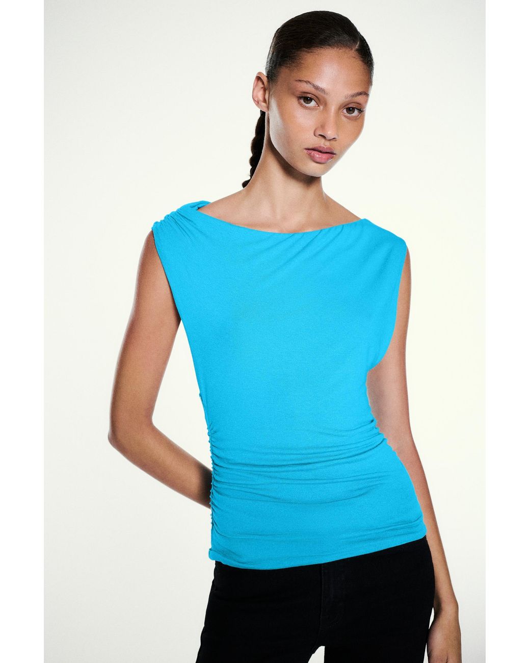 Top Asymétrique Froncé Pull&Bear en coloris Blue