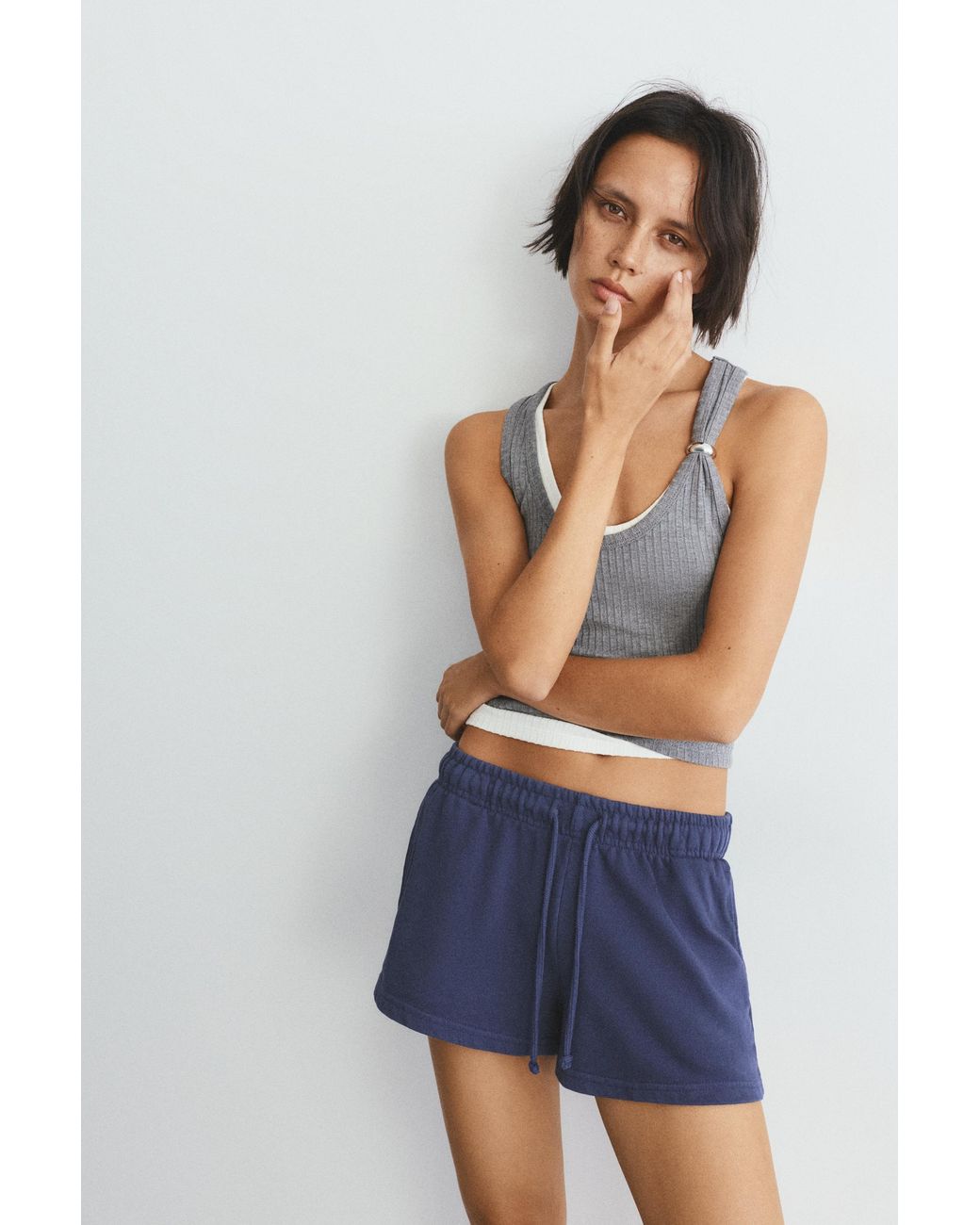 Pull&Bear Blue Sports Shorts With Elastic Waist