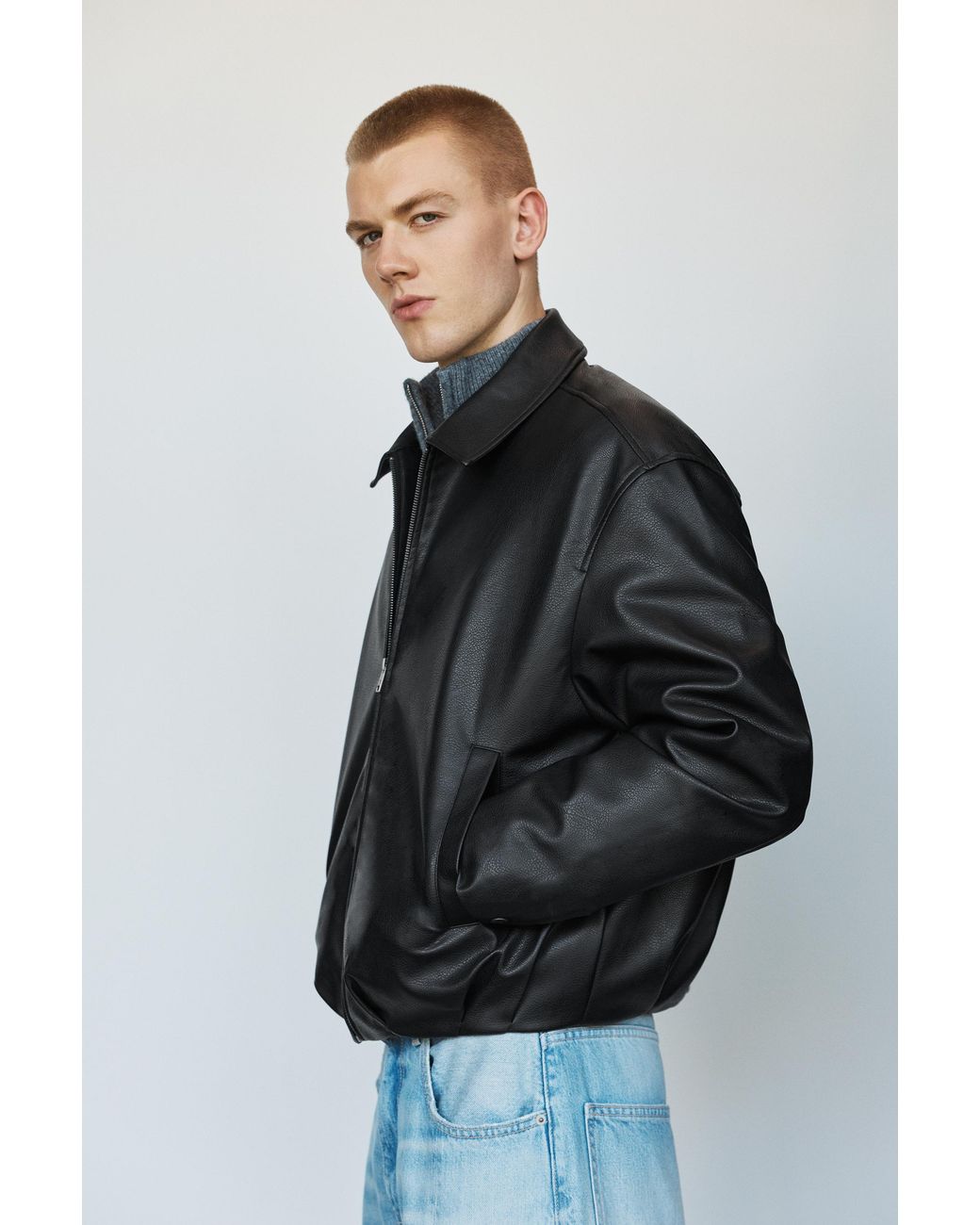 Pull&Bear Black Leather-Effect Jacket for men