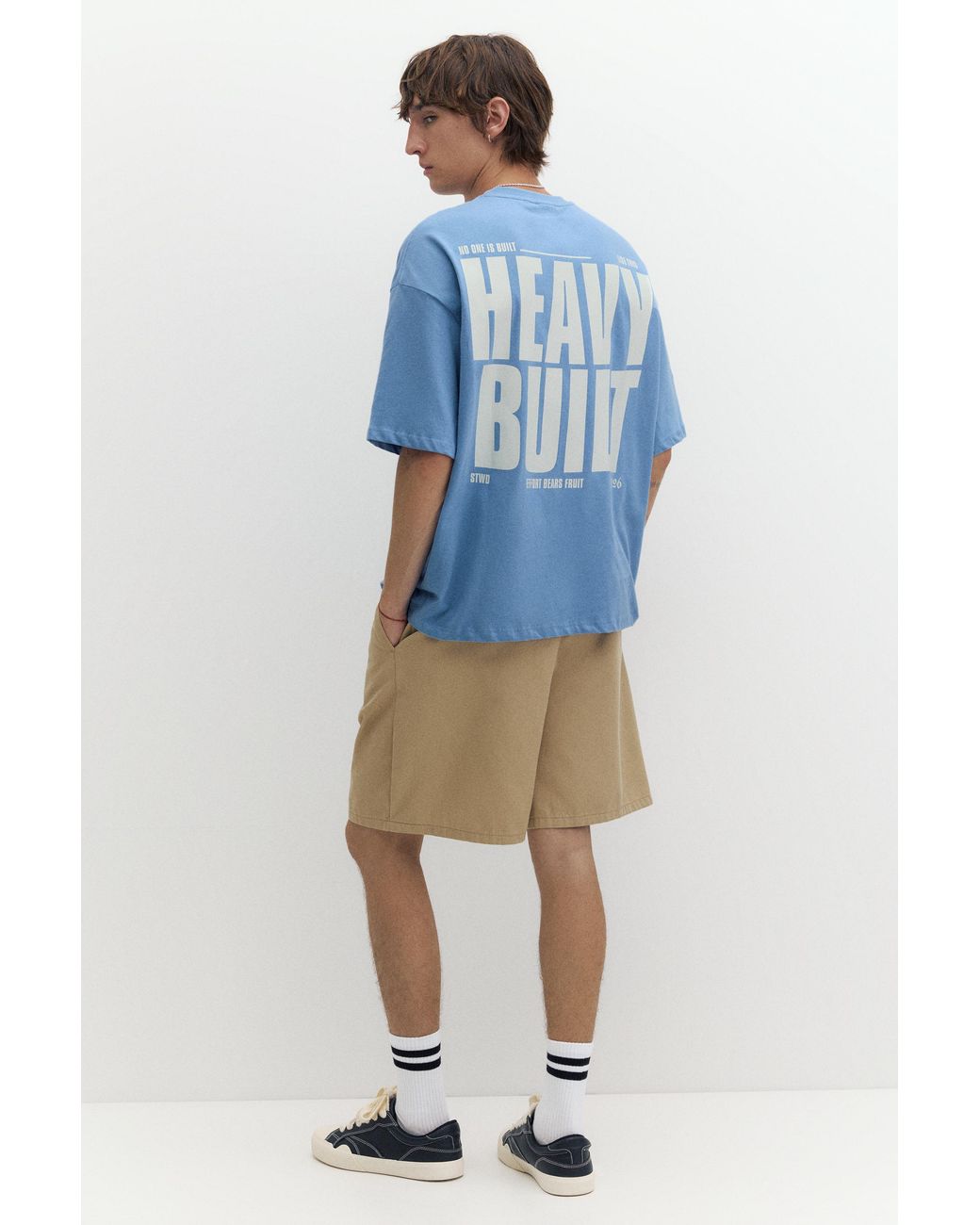 Pull&Bear Blue Stwd Boxy Text T-Shirt for men