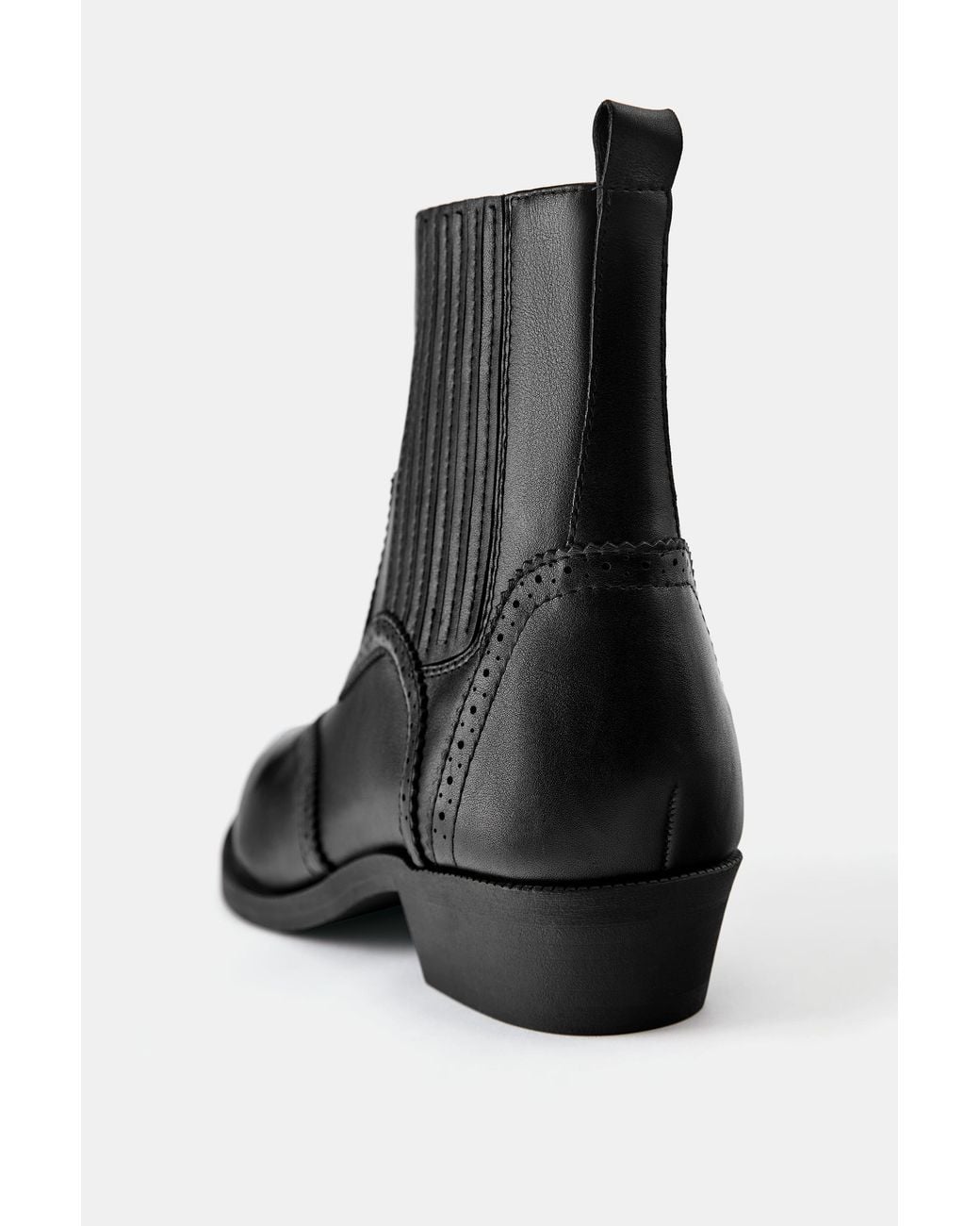 Pull&Bear Black Leather Cowboy Ankle Boots for men