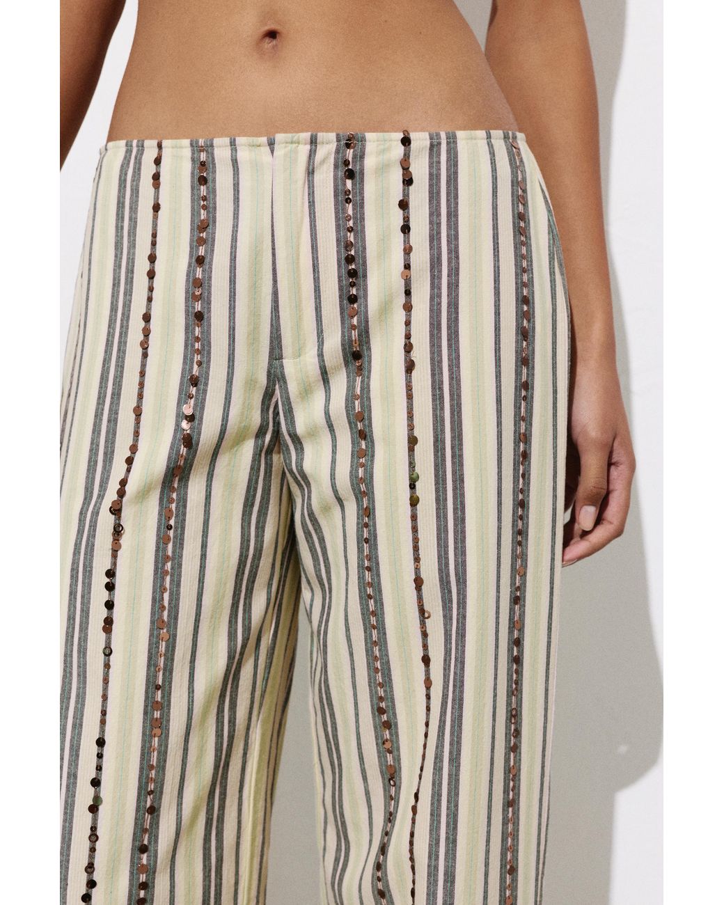 Pull&Bear Brown Striped Sequin Trousers