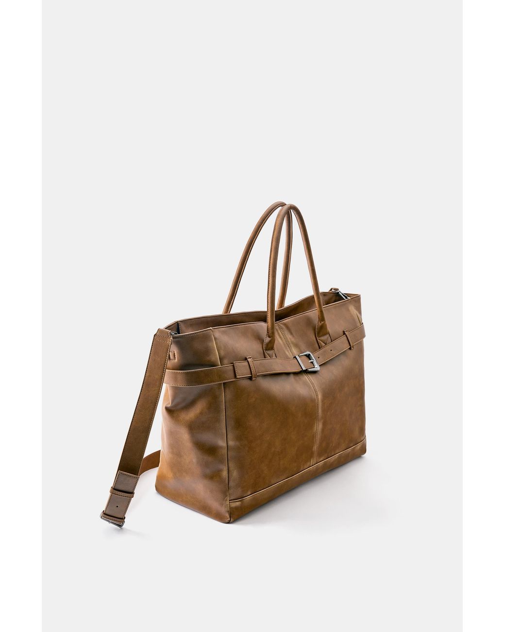 Pull&Bear Brown Distressed Shopper Bag With Buckle for men