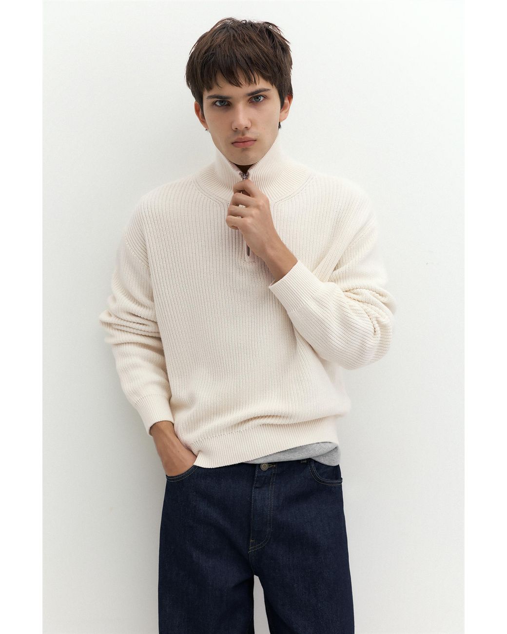 Pull&Bear White Quarter-Zip Jumper for men