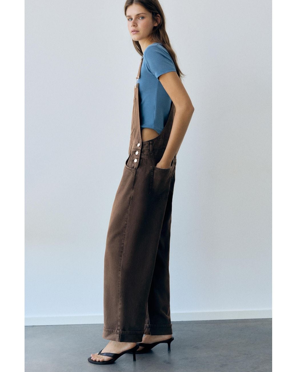 Pull&Bear Blue Long Denim Dungarees