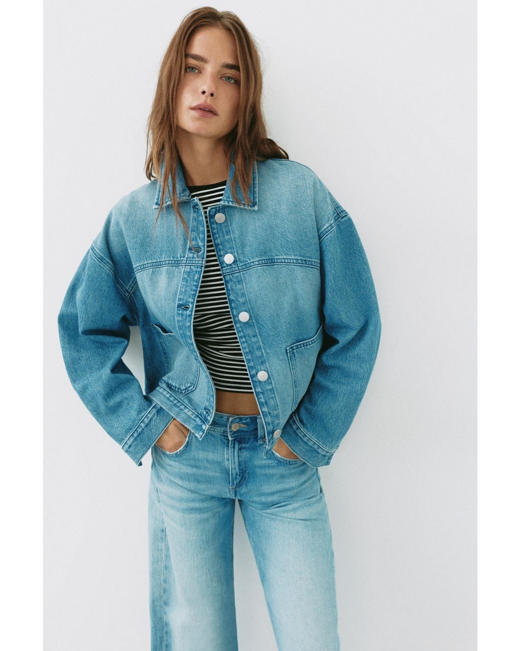 Pull&Bear Blue Boxy Denim Overshirt