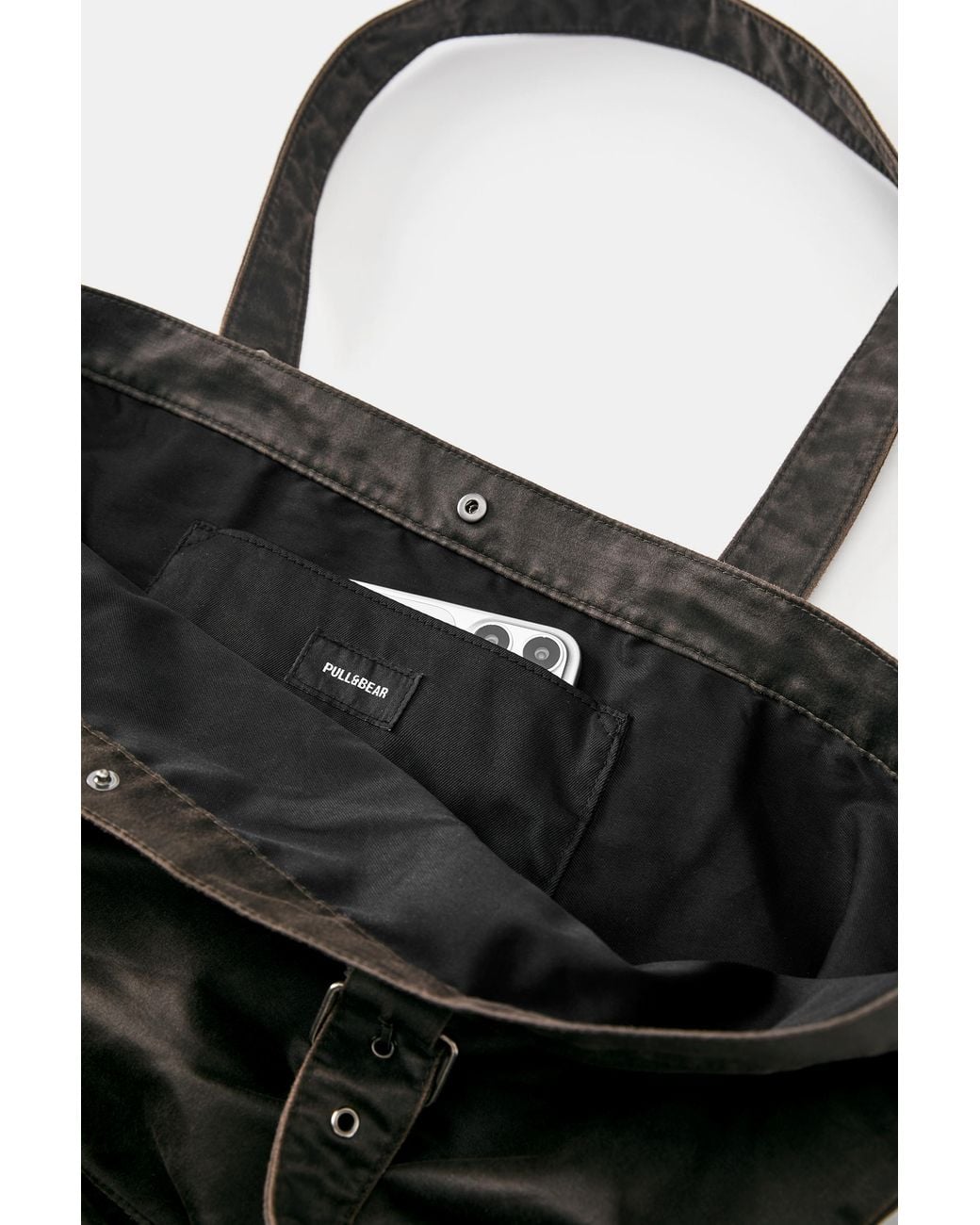 Pull&Bear Black Waxed Suede Shopper Bag for men