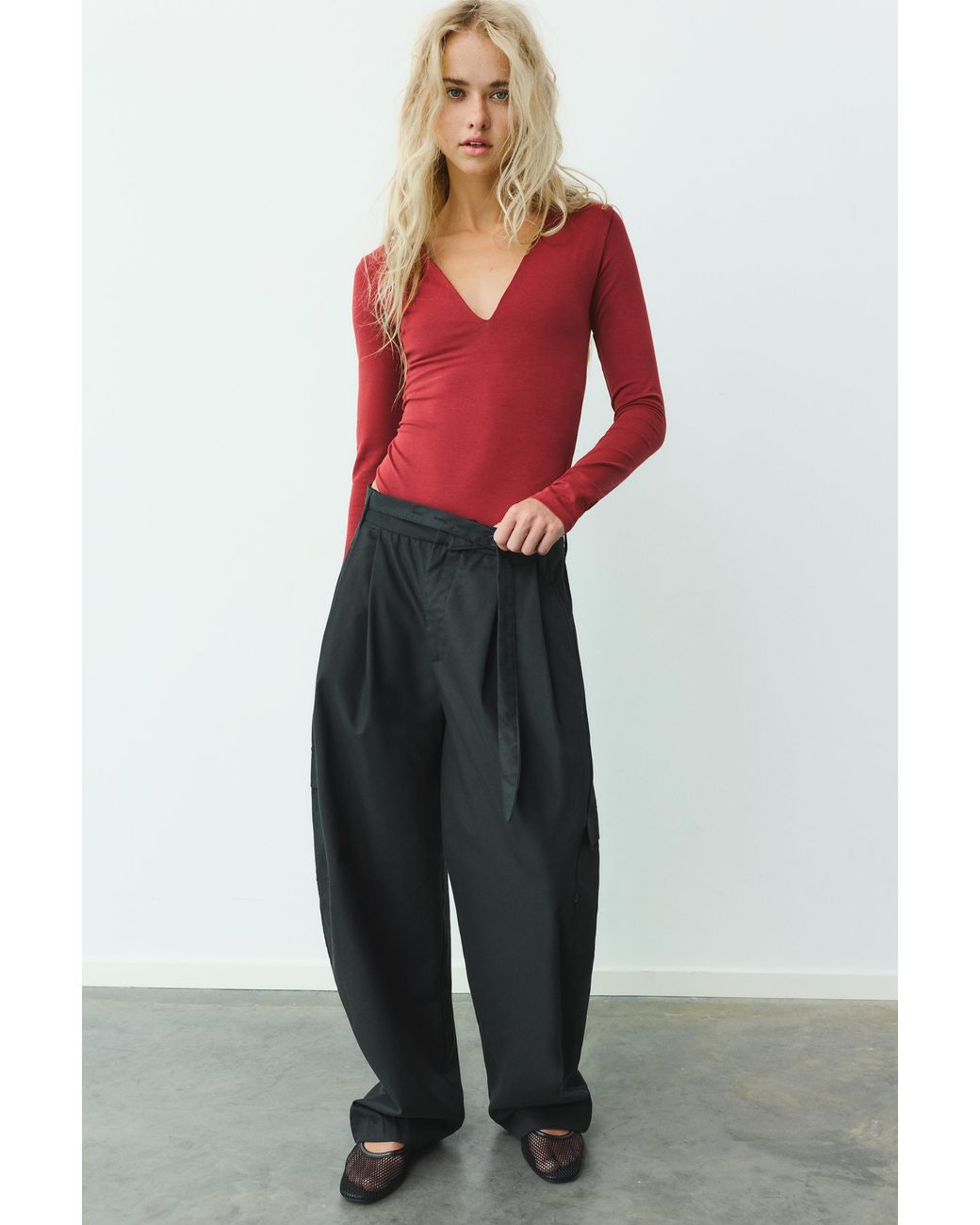 Pull&Bear Red V-Neck Bodysuit