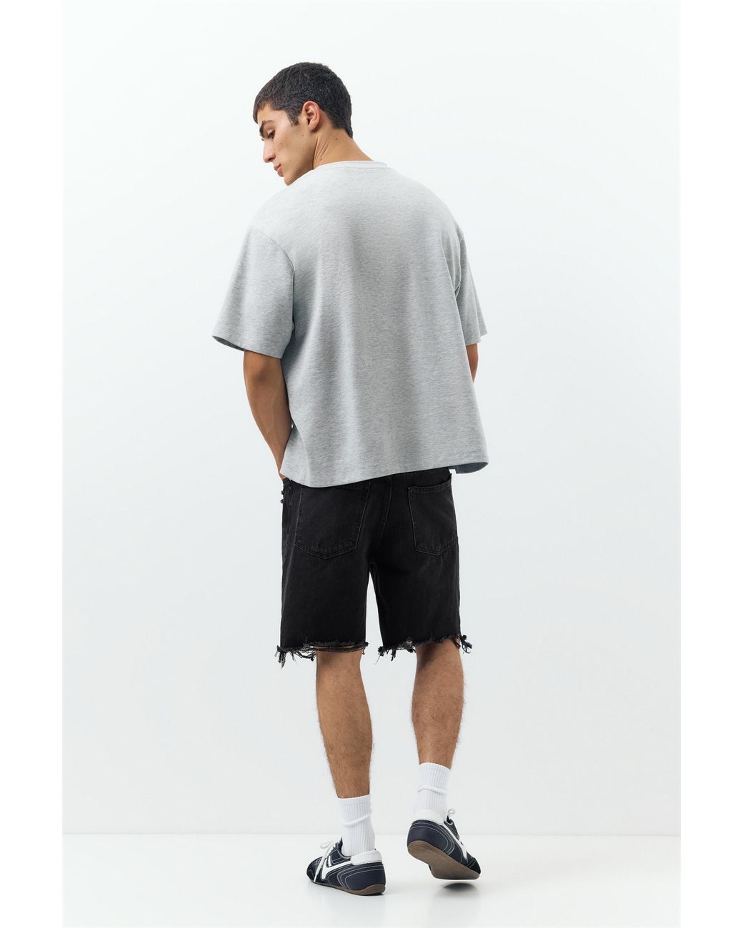 Pull&Bear Gray Straight-Leg Denim Bermuda Shorts for men