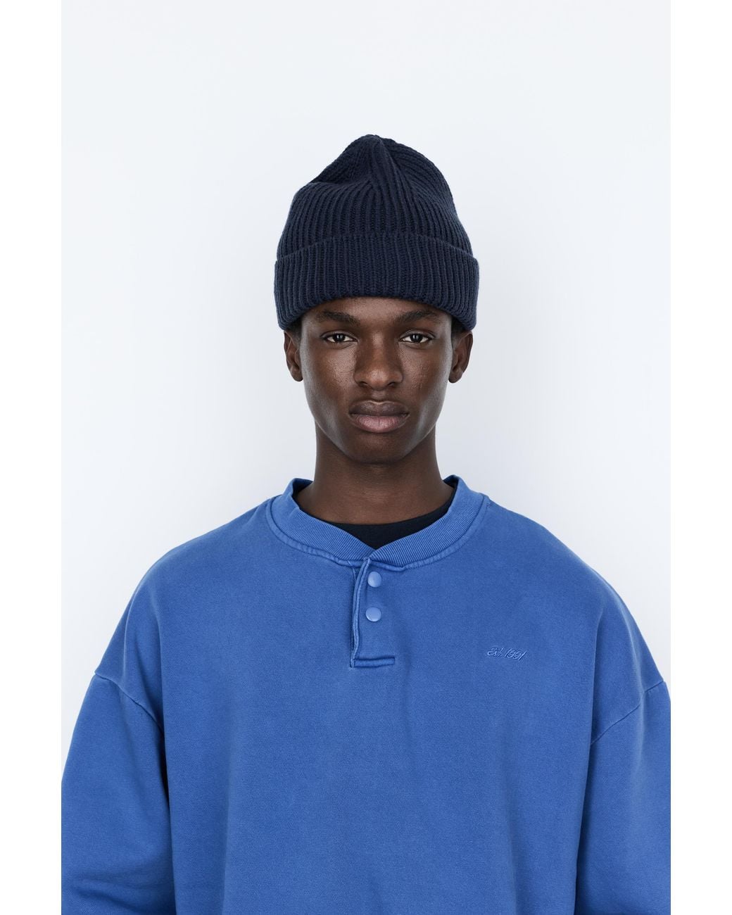 Pull&Bear Blue Chunky Knit Beanie for men
