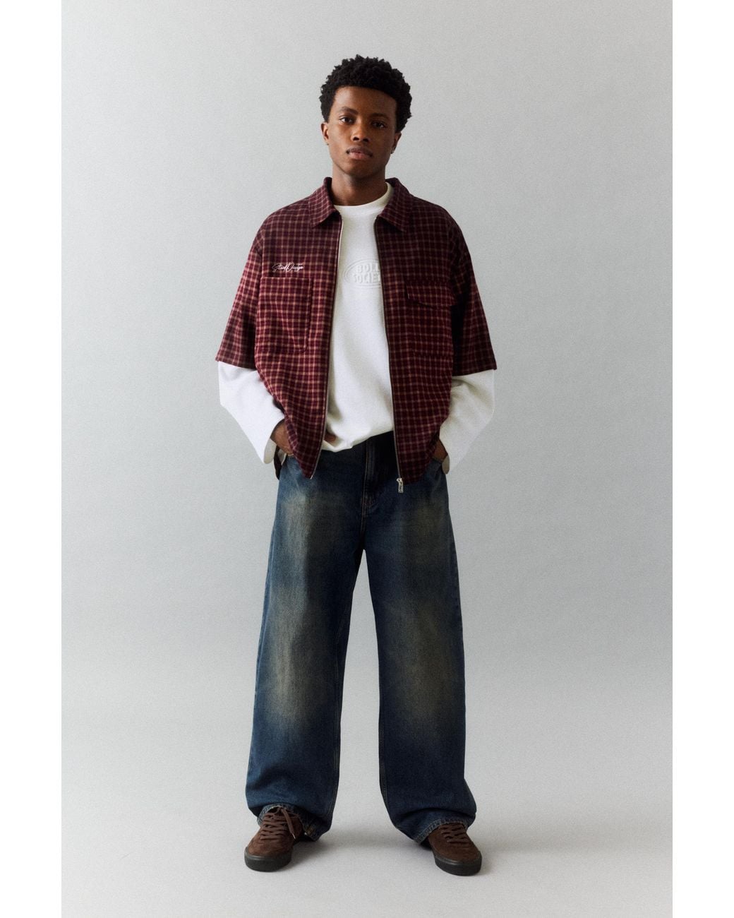 Camicia Doppia Manica Waffle di Pull&Bear in Red da Uomo