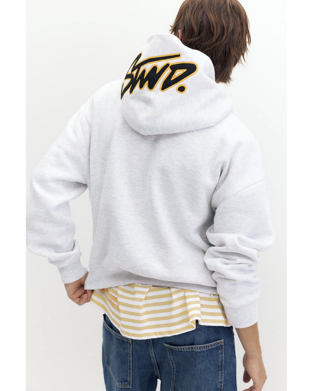 Pull&Bear White Boxy Stwd Logo Hoodie for men