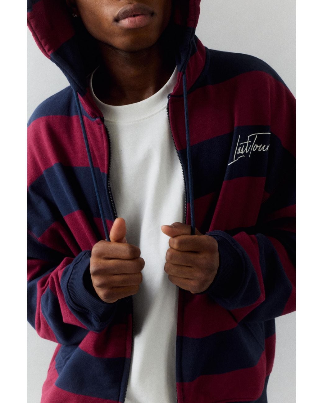 Pull&Bear Black Striped Zip-Up Hoody for men