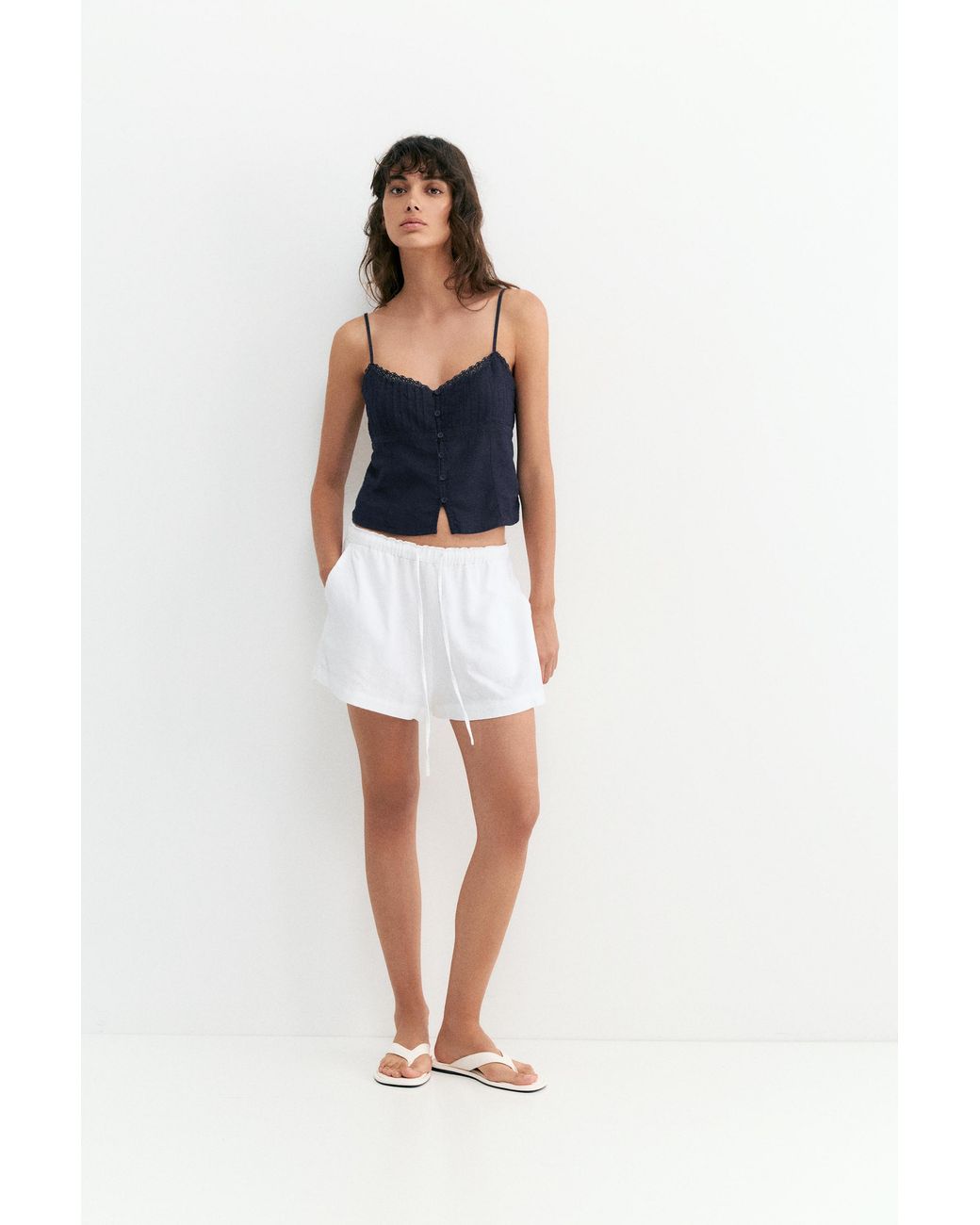 Pull&Bear Blue Linen Blend Camisole Top